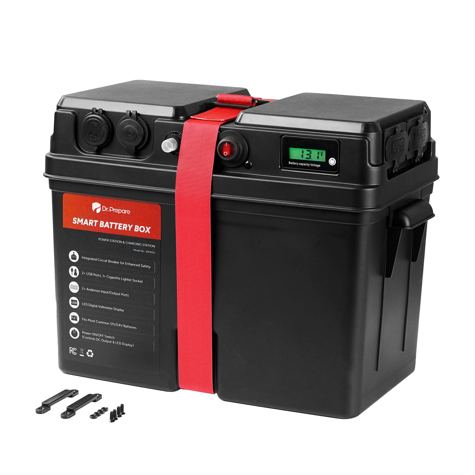Smart Battery Box with USB, 12V/24V Cigarette Lighter, and Anderson Ports