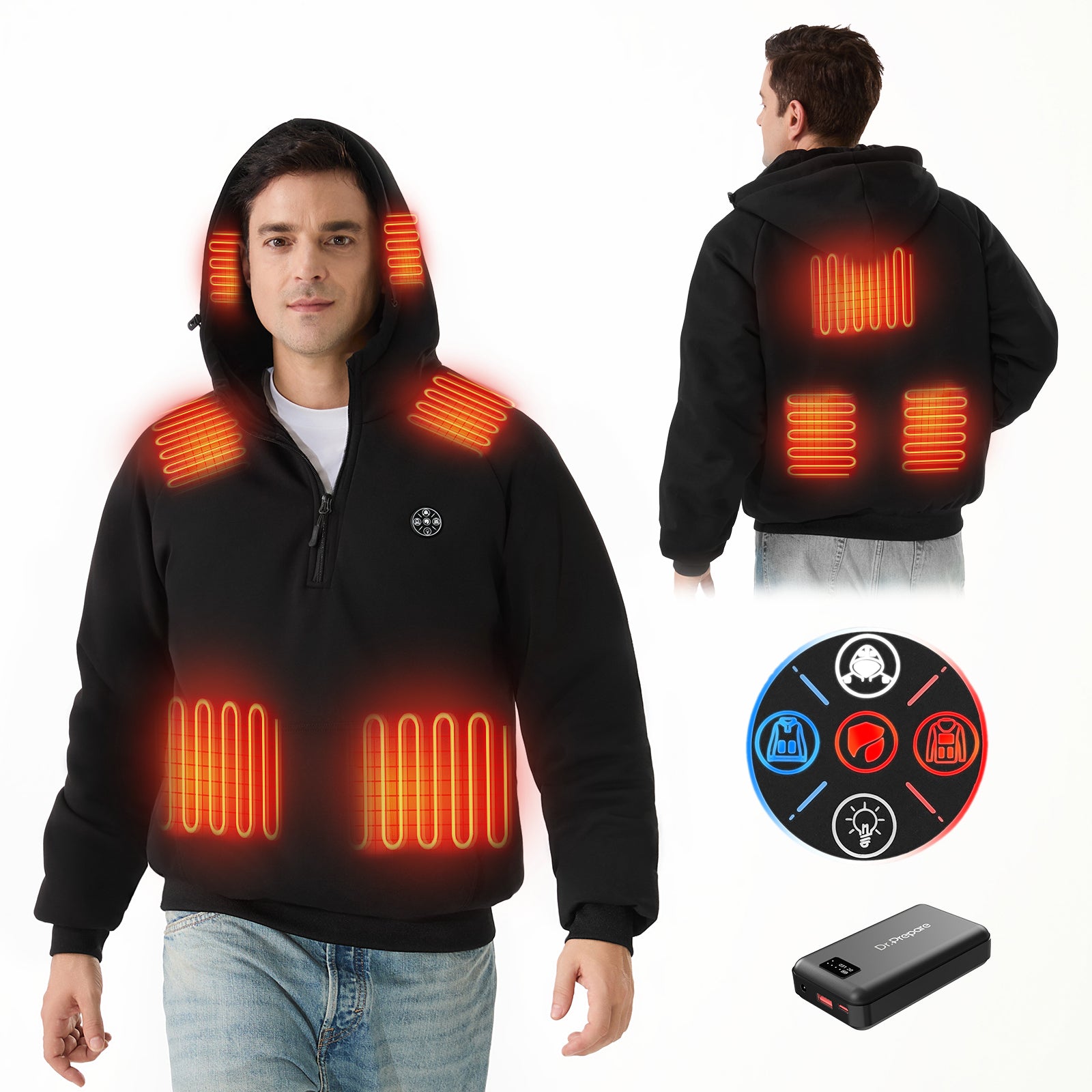 2025 New Unisex Heated Hoodie with 16000mAh Power Bank - Black