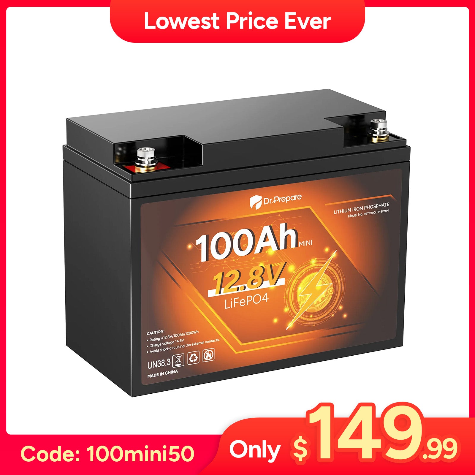 12V 100Ah Mini LiFePO4 Lithium Deep Cycle Battery [10-Year Warranty]