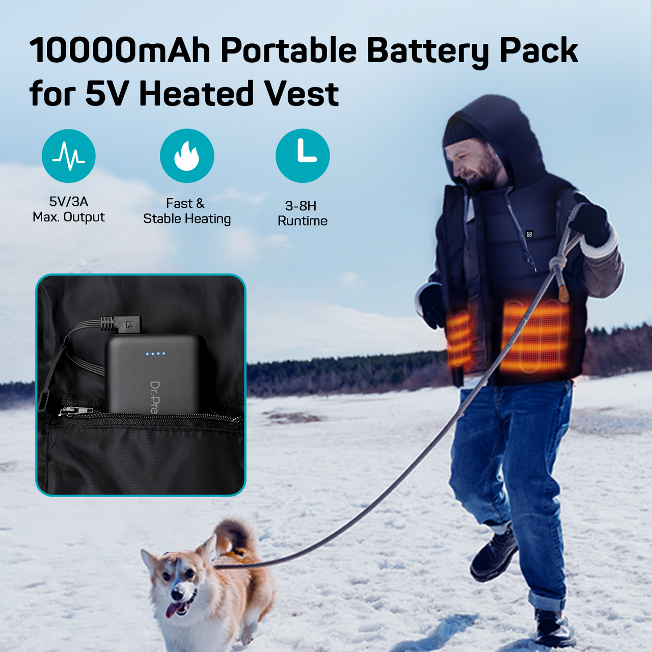 Electric Unisex Heated Vest and 10000mAh Power Bank Bundle