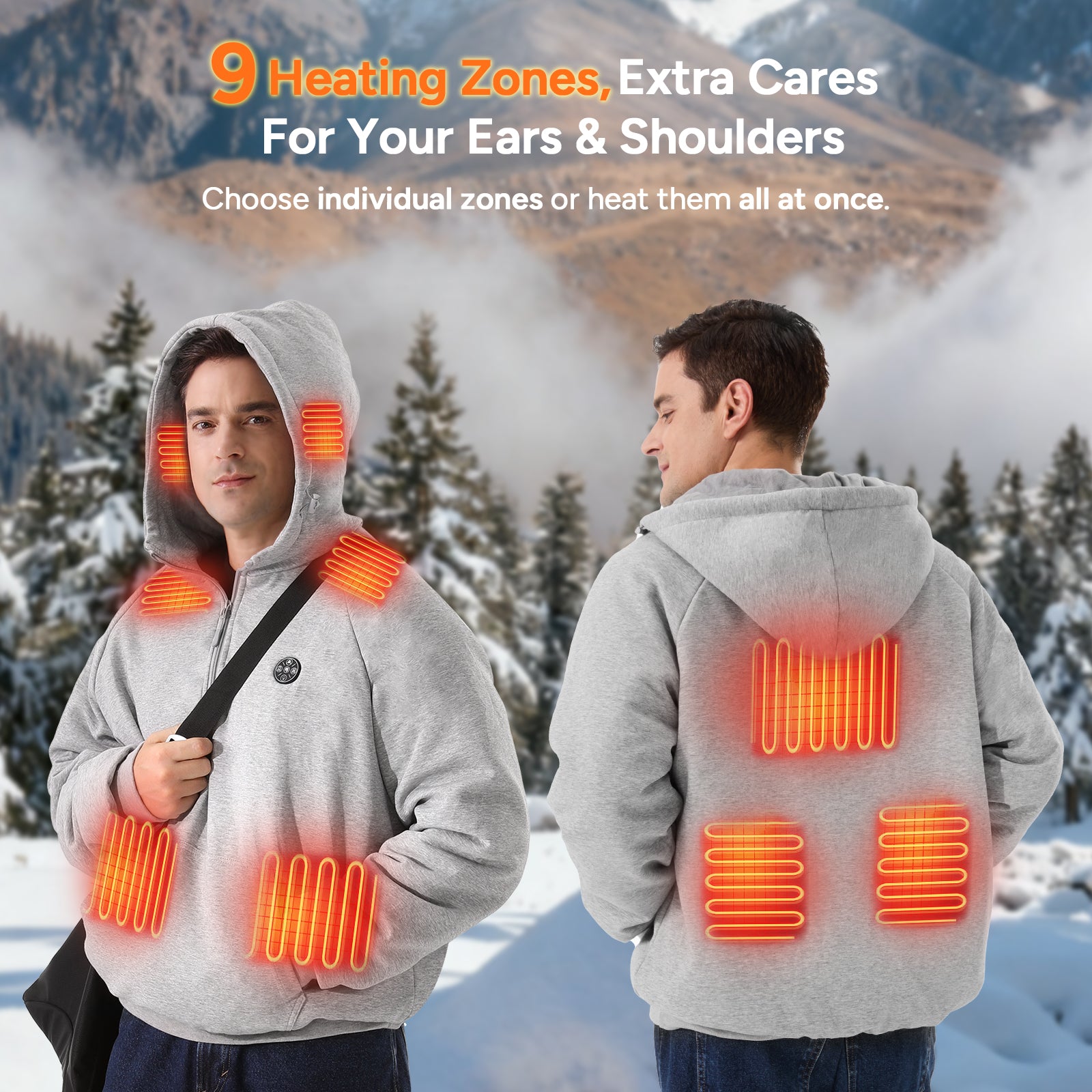 Unisex Heated Hoodie with 16000mAh Power Bank - Gray