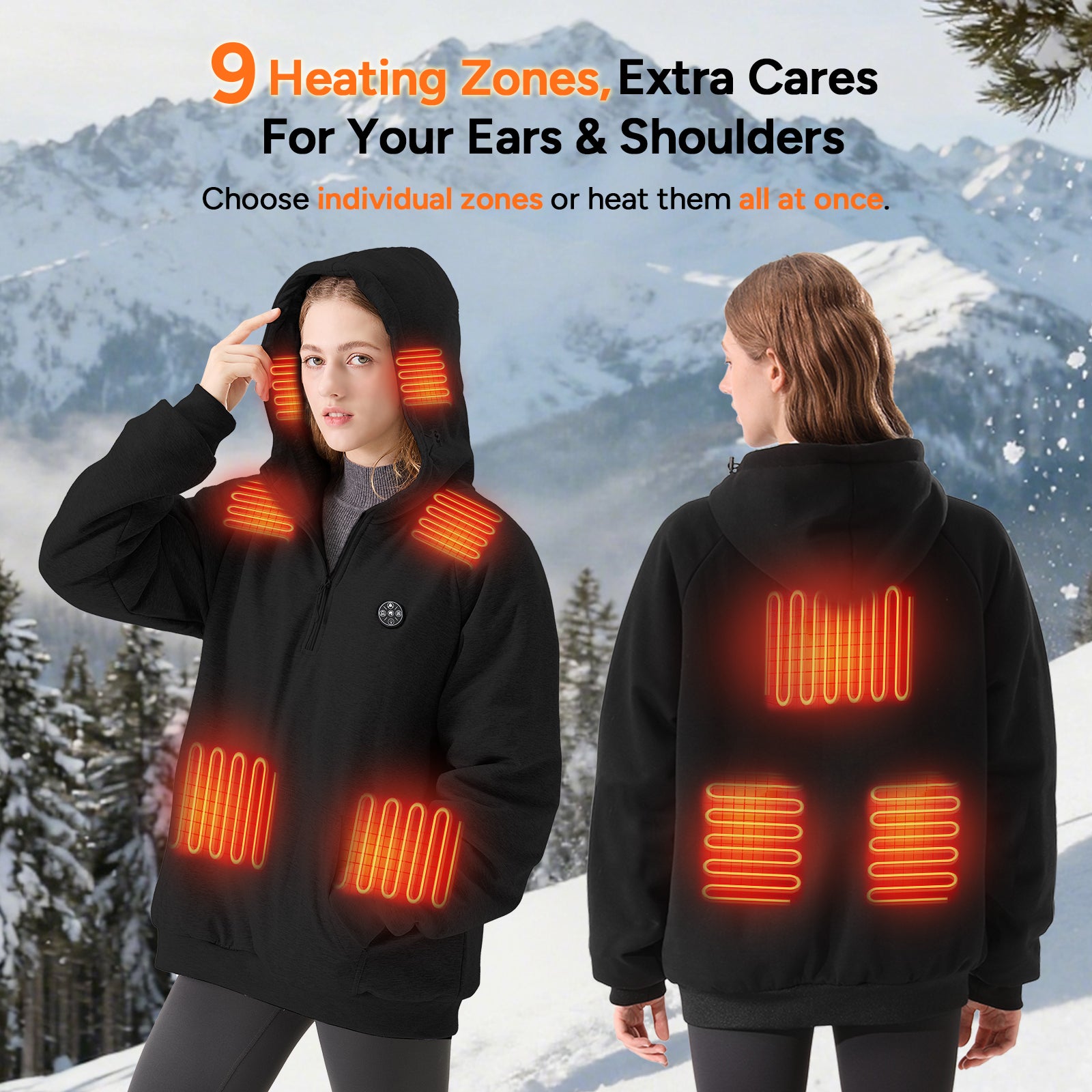 2025 New Unisex Heated Hoodie with 16000mAh Power Bank - Black