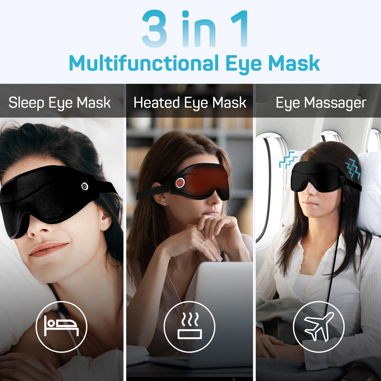 DR.PREPARE 3 in 1 Heated Massage Eye Mask, 3D Contoured Eye Massager for Dry Eyes with 3 Vibration Modes, Temperature & Timer Control, USB Eye Mask Warm Eye Compress for Sleep, Dry Eyes, Tired Eyes, MGD