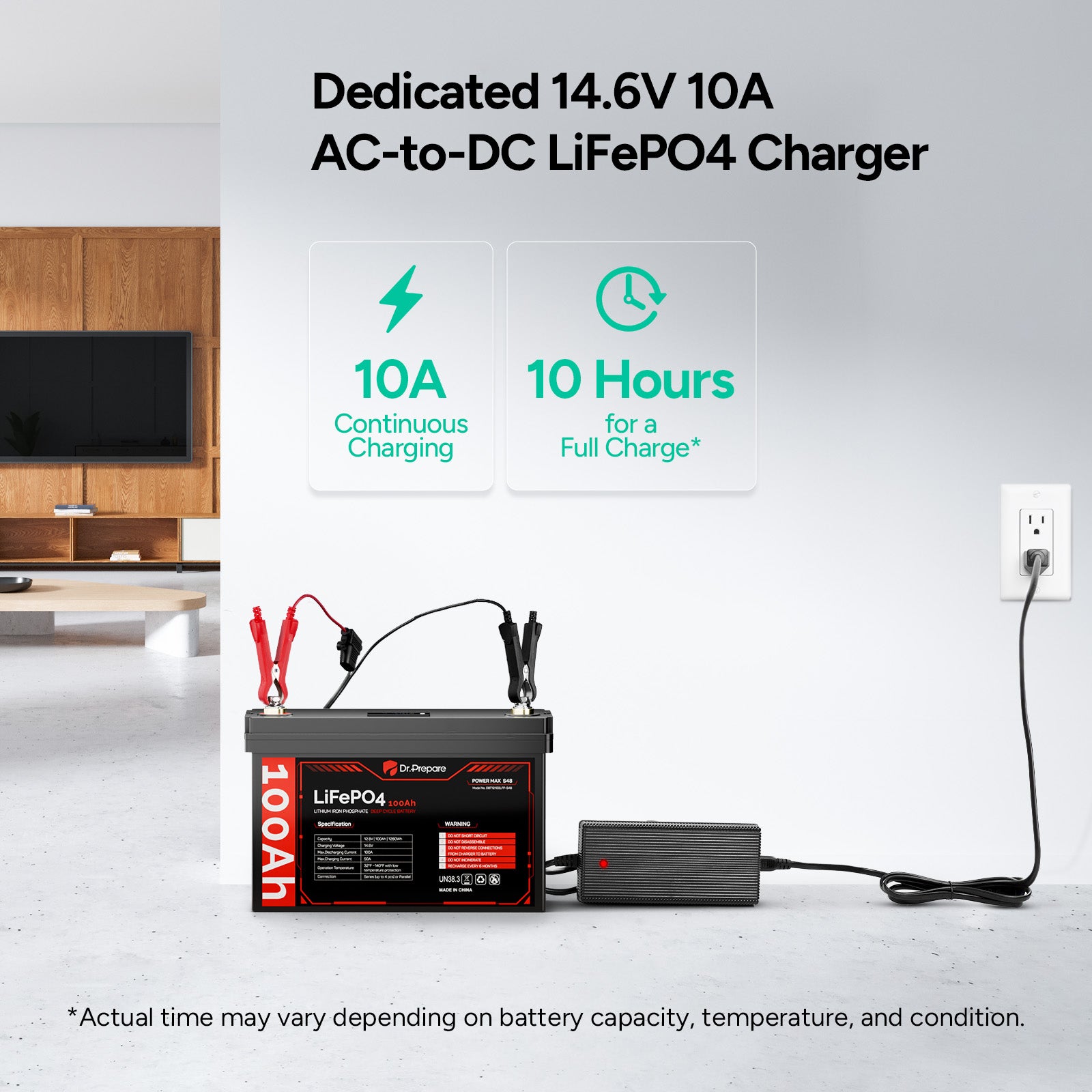 12V 100Ah LiFePO4 Battery with LED Display and 14.6V 10A AC-DC Charger Bundle
