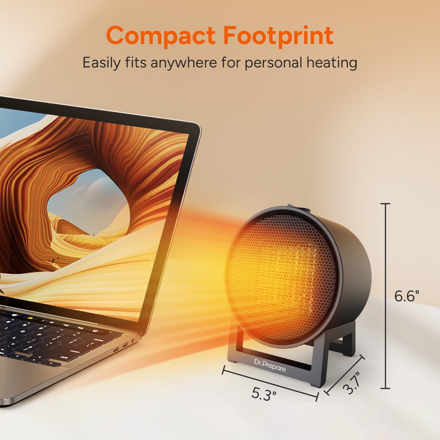 Dr.Prepare 6-inch Space Heater, 600W PTC Mini Portable Room Heater