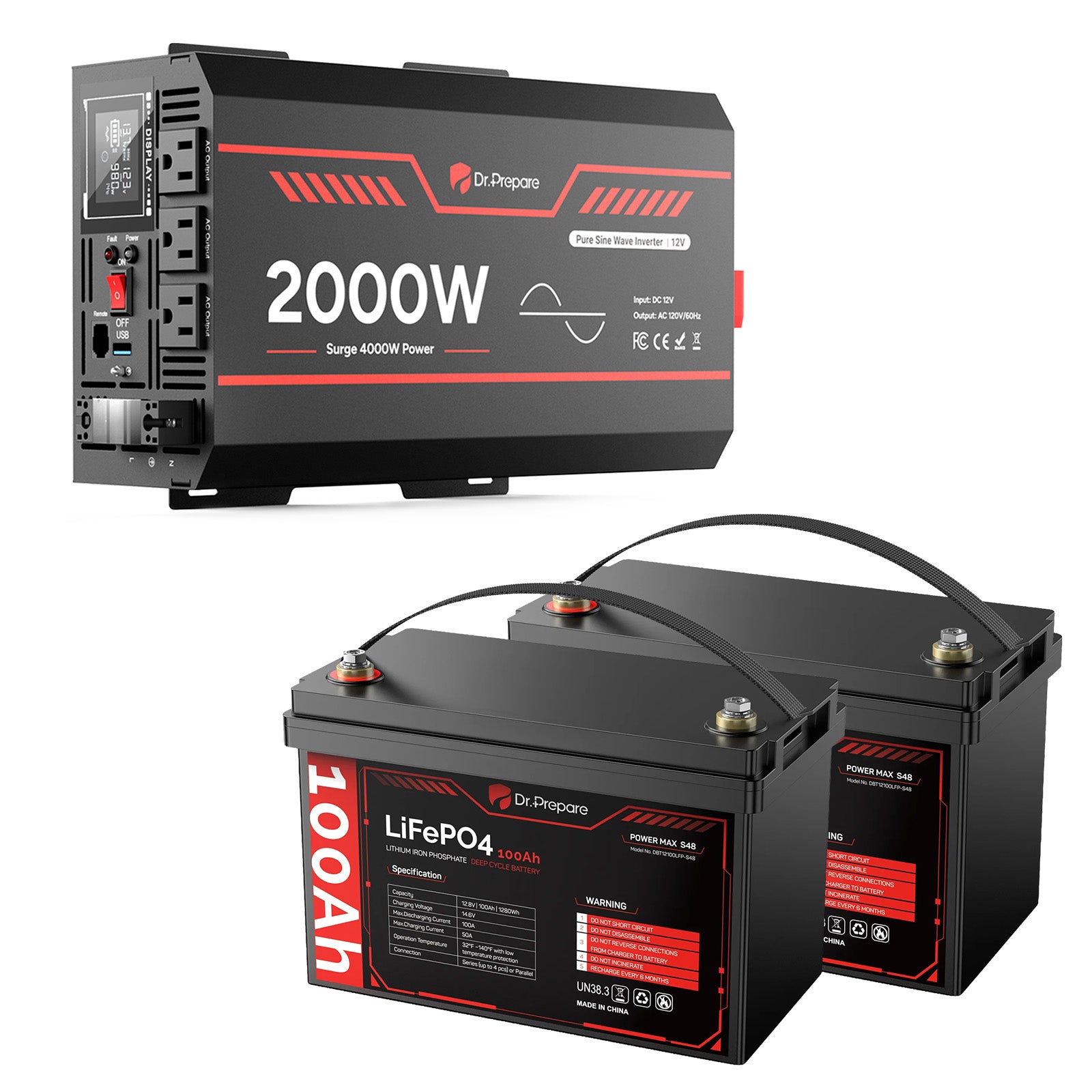 Multiple Packs 12V 100Ah LiFePO4 Lithium Battery - Connect In Series [10-Year Warranty]