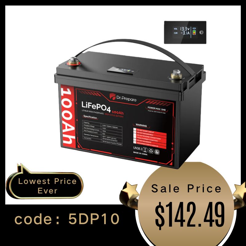 Multiple Packs 12V 100Ah LiFePO4 Lithium Battery with LED Screen - Connect In Series [10-Year Warranty]