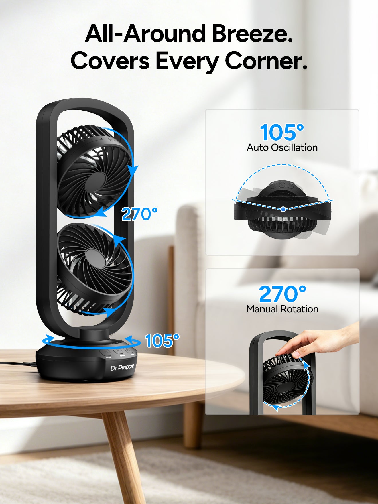 Dr.Prepare 15 inch Portable USB Desk Fan with Remote Control
