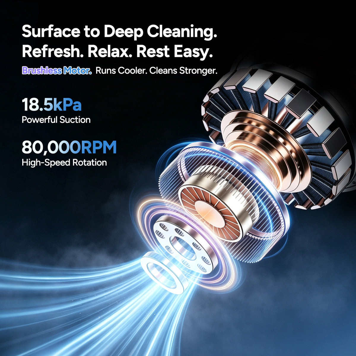 Dr.Prepare Cordless Handheld Vacuum, 18.5kPa Suction, 80000RPM, 38min Max, 2 Modes