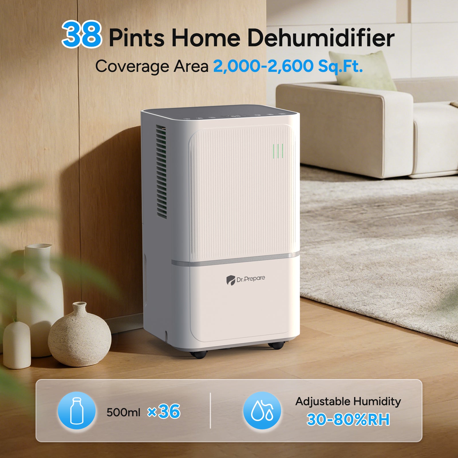 DR.PREPARE 38 Pints Home Dehumidifier