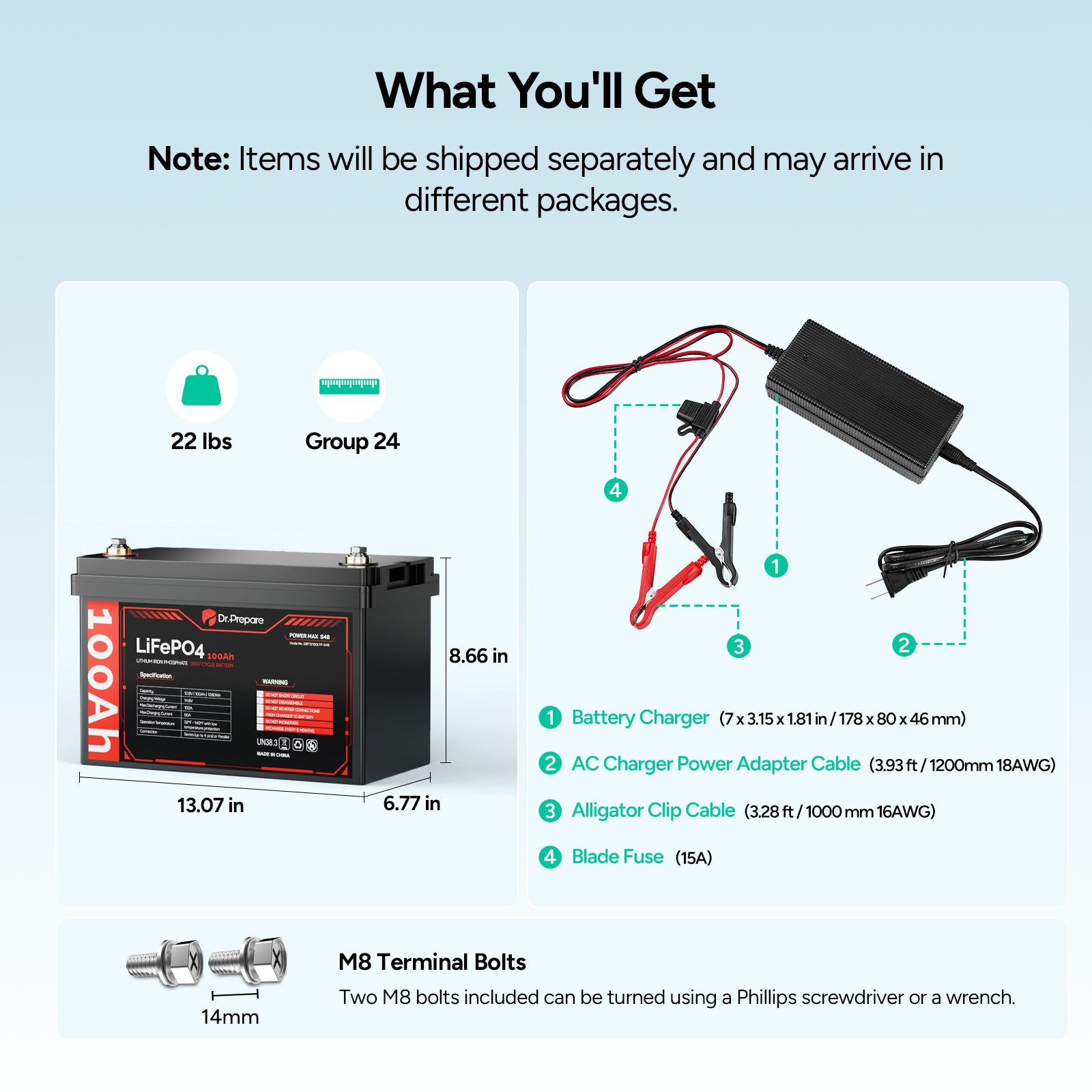 12V 100Ah LiFePO4 Battery and 14.6V 10A AC-DC Charger Bundle