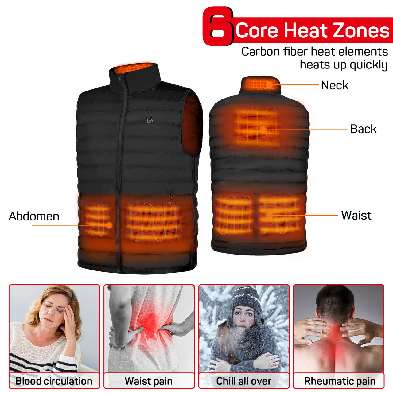 Unisex Heated Vest with 6 Heating Zones for Men Women