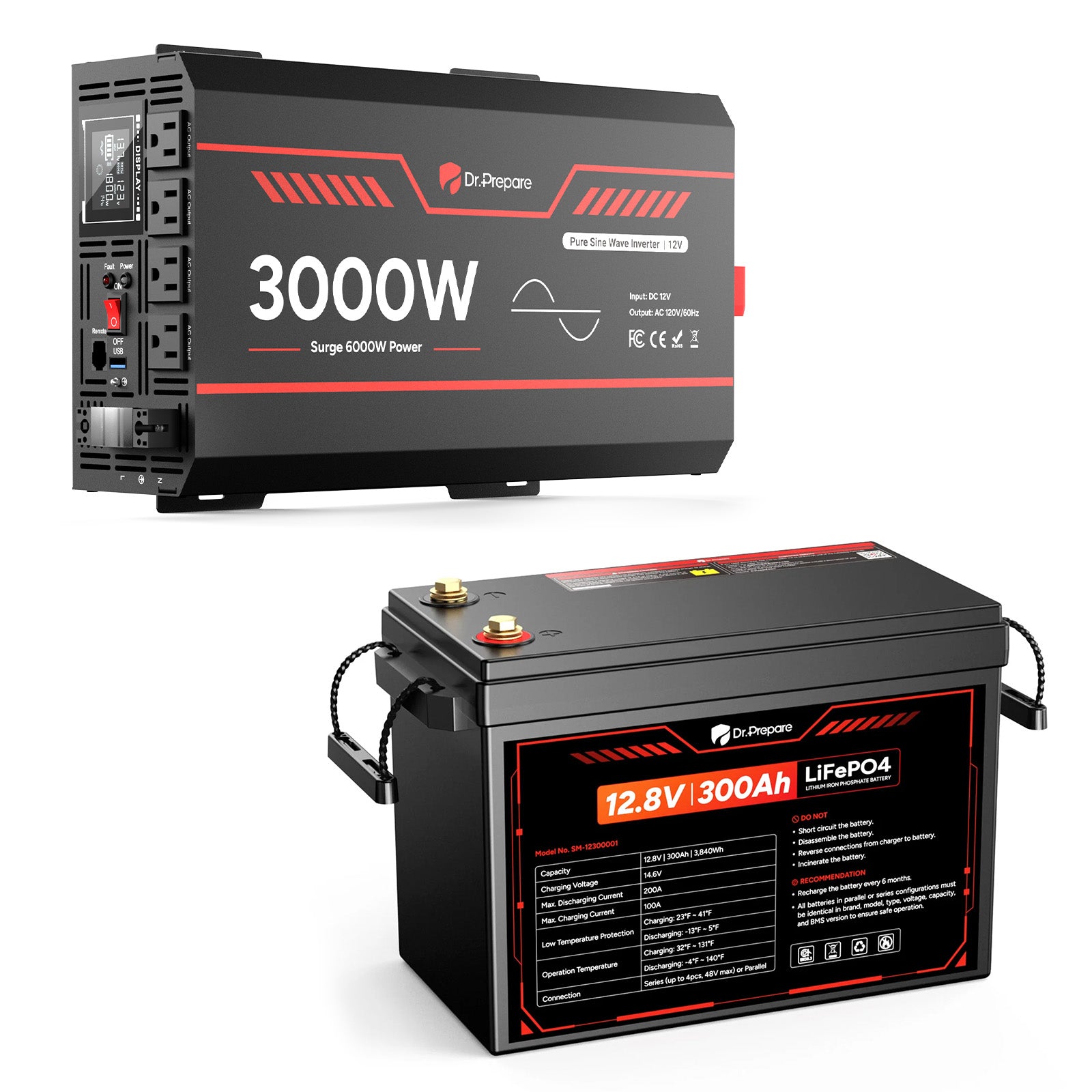 3000W 12V Pure Sine Wave Inverter with LCD Display and Wired Remote Control