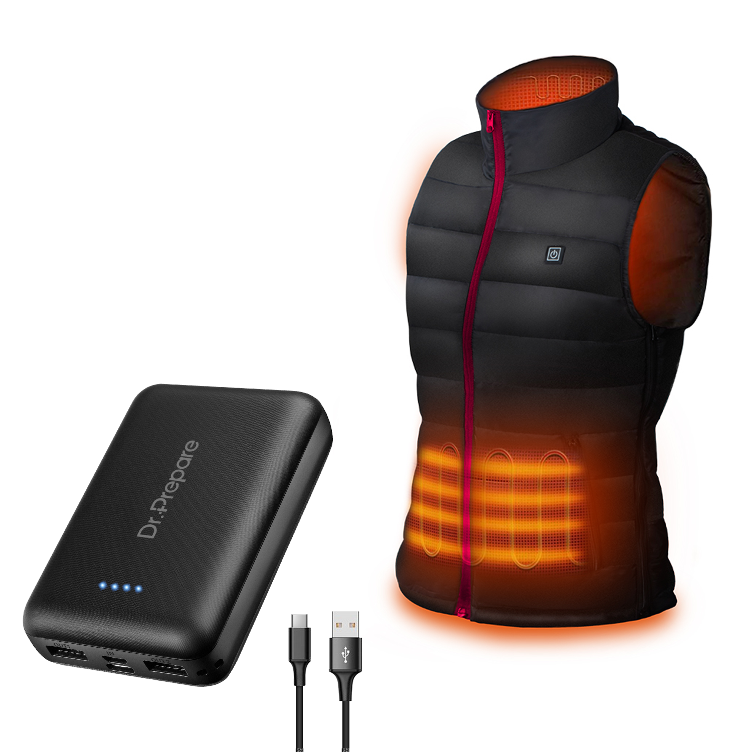 Electric Unisex Heated Vest and 10000mAh Power Bank Bundle