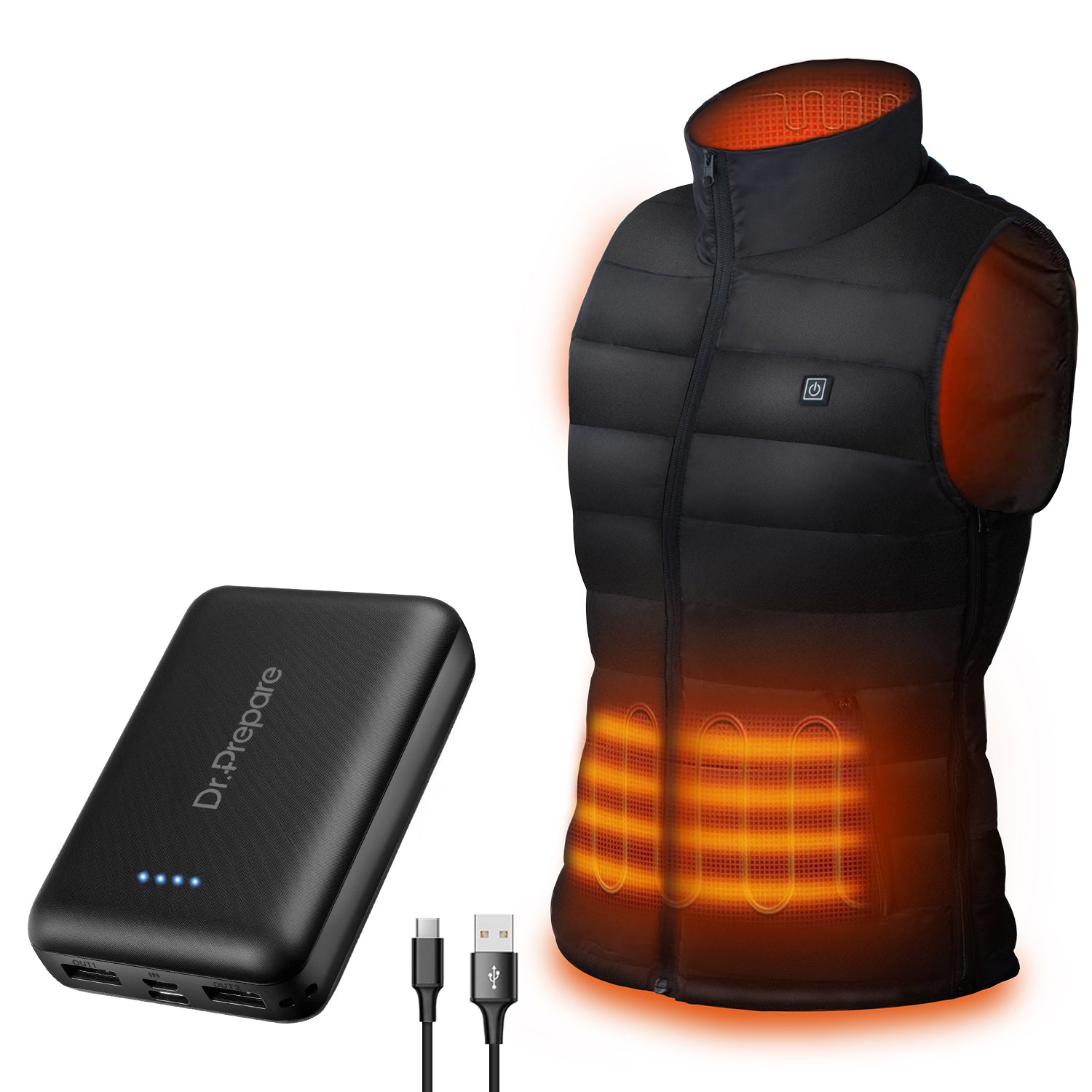 Electric Unisex Heated Vest and 10000mAh Power Bank Bundle