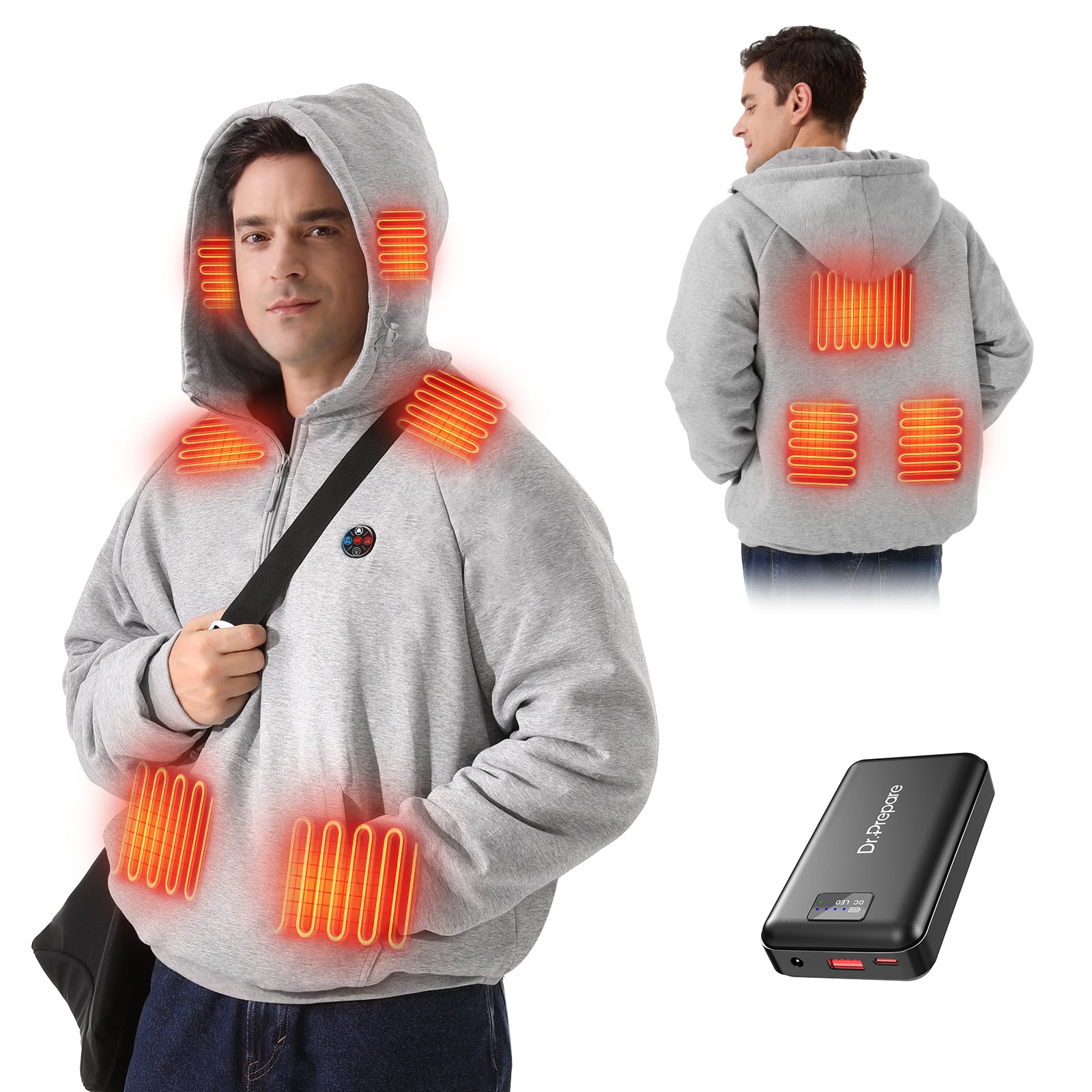 Unisex Heated Hoodie with 16000mAh Power Bank - Gray