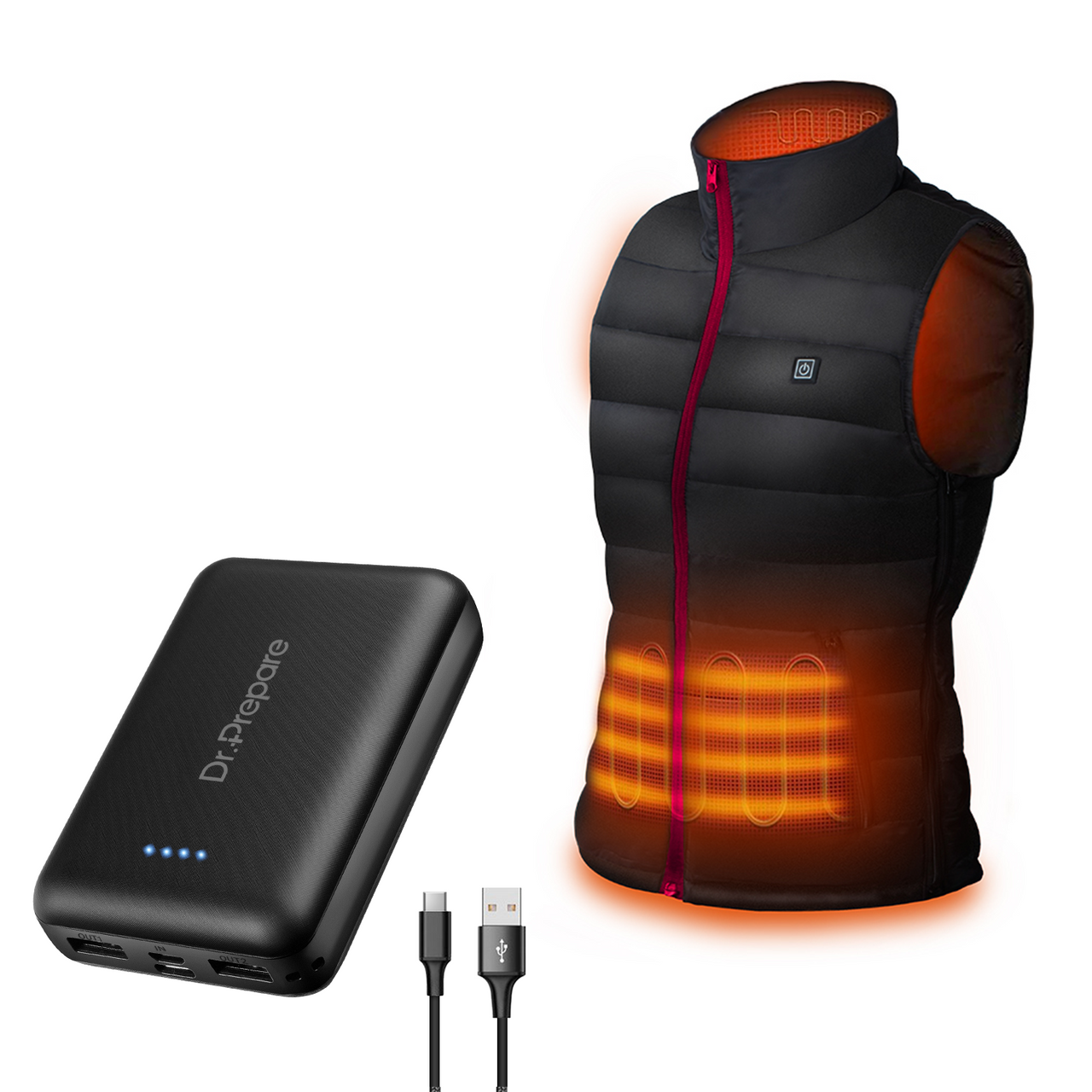 Electric Unisex Heated Vest with Removable Hood and 10000mAh Power Bank Bundle