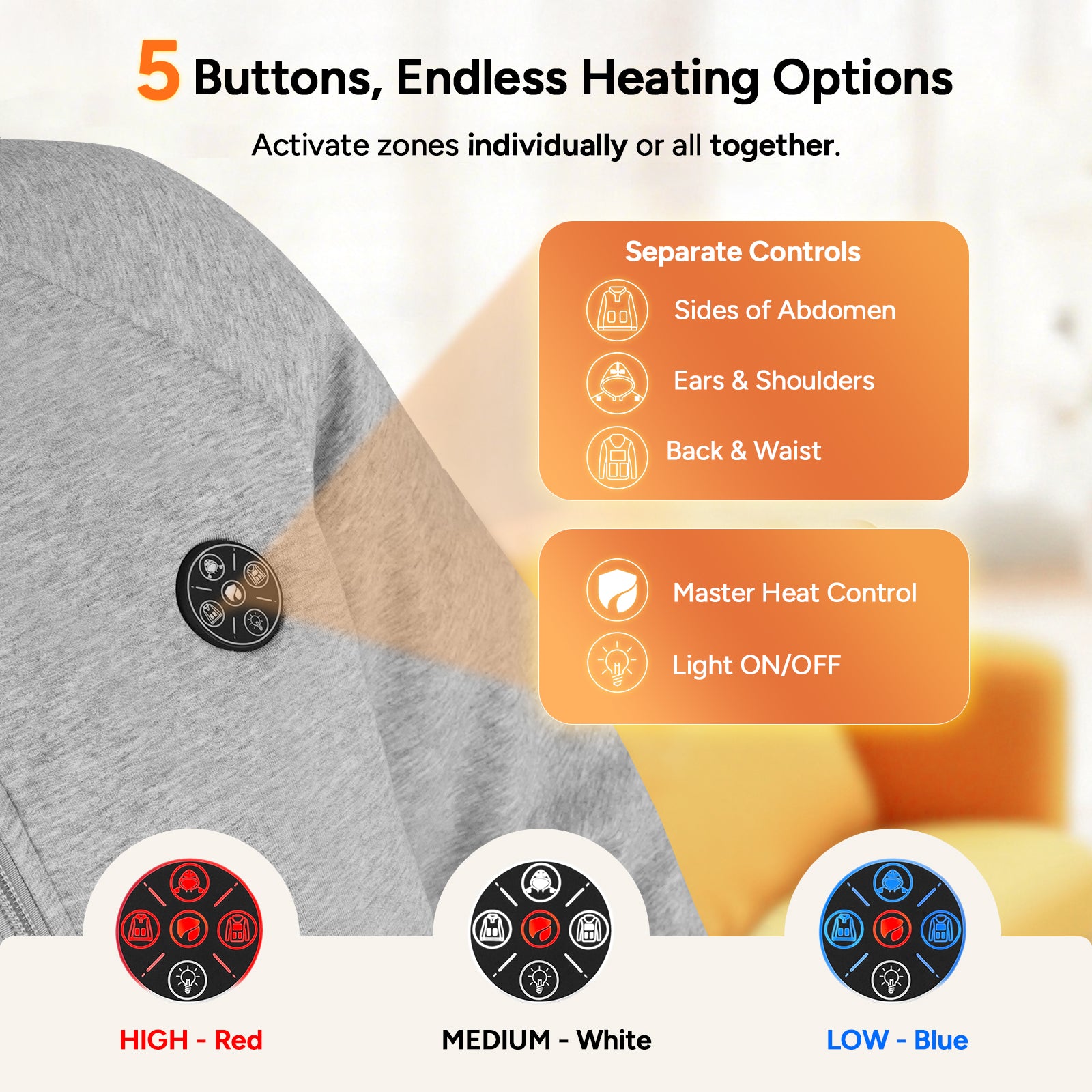 Unisex Heated Hoodie with 16000mAh Power Bank - Gray