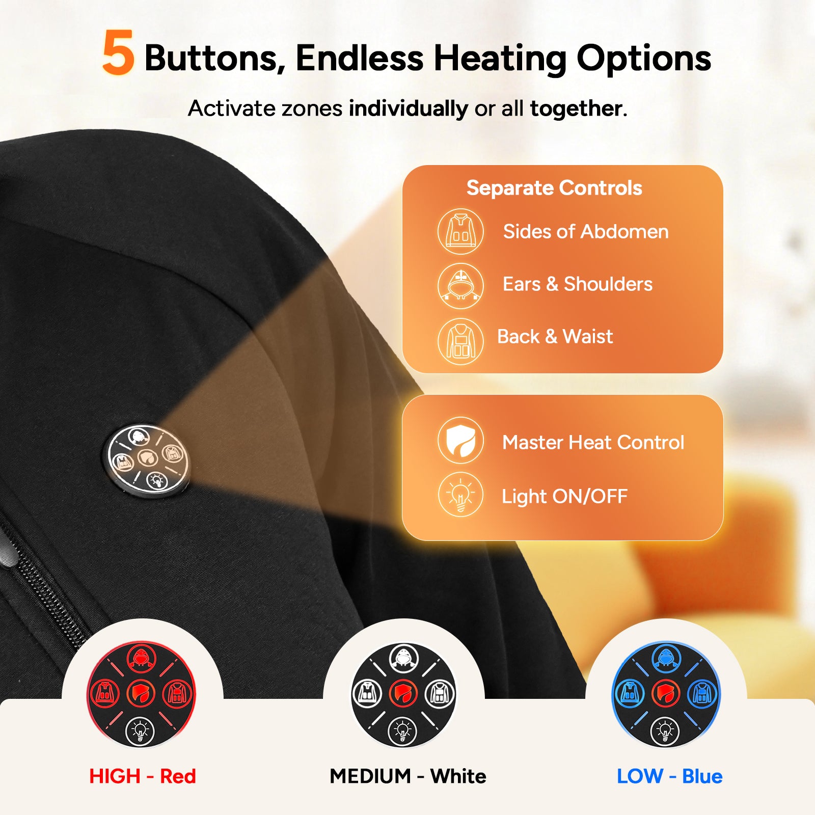 2025 New Unisex Heated Hoodie with 16000mAh Power Bank - Black