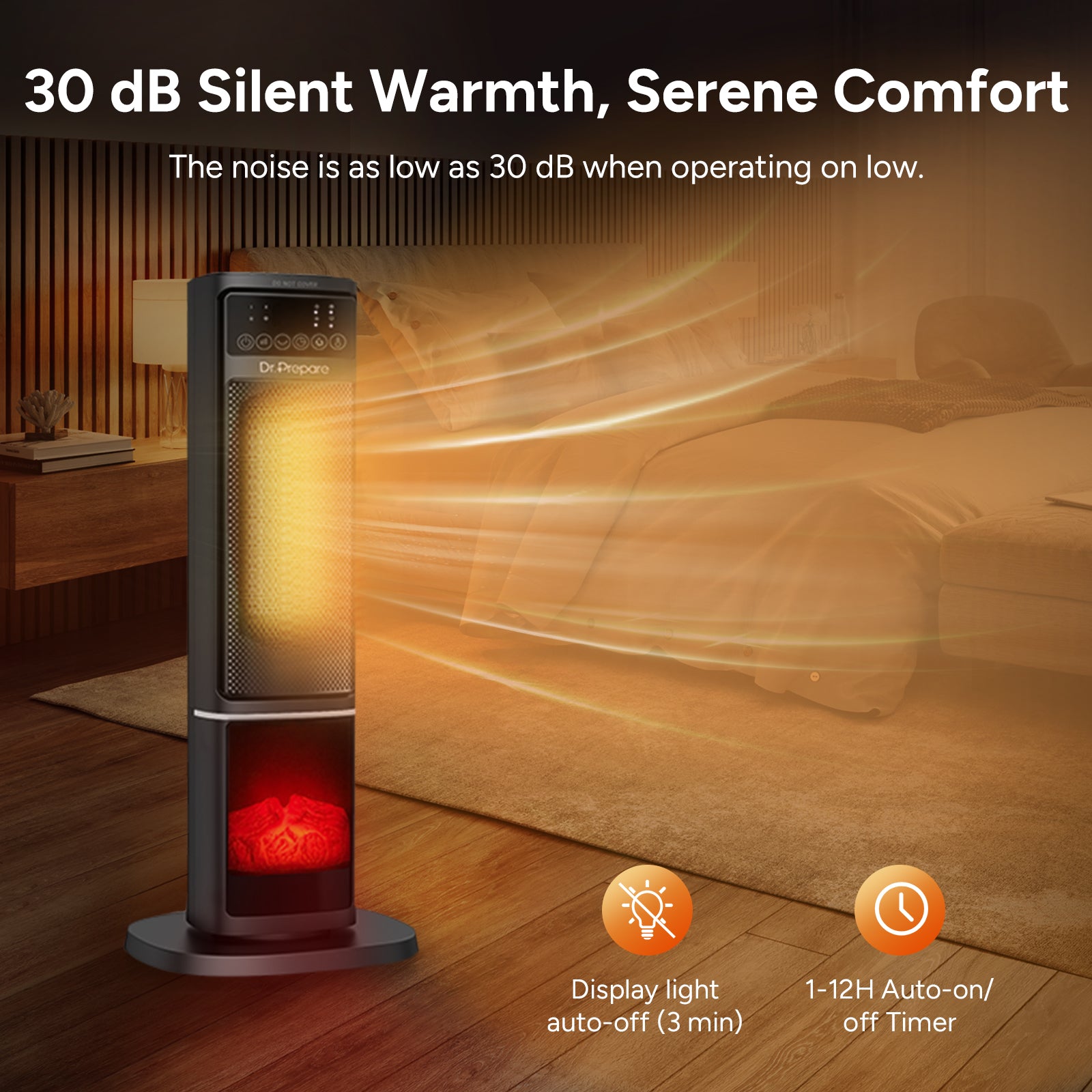 DR.PREPARE 24'' Space Heater with 3D Flame, 1500W Portable Electric Heater