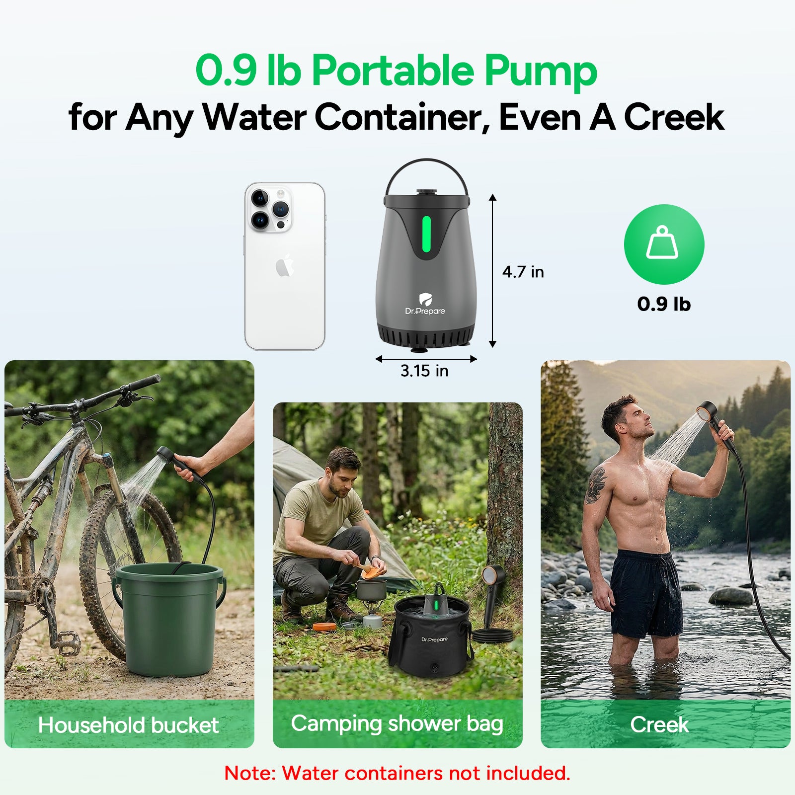 Dr.Prepare 5 Gallons (20L) Camping Shower with Water Pump