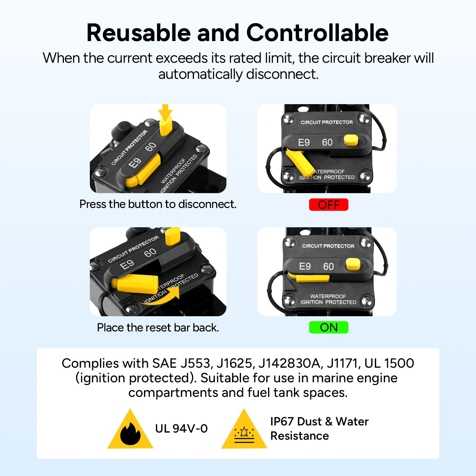 Mini 12V 100Ah LiFePO4 Battery and 60 Amp Circuit Breaker Bundle