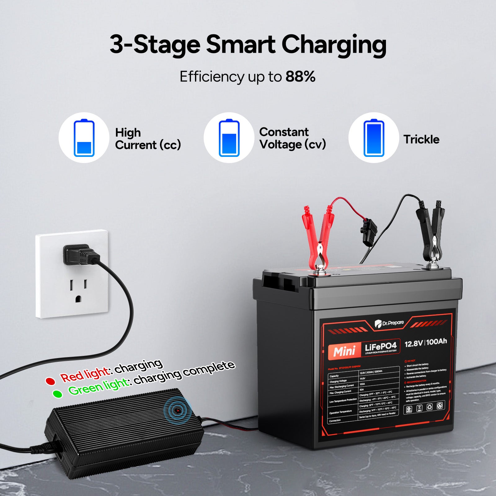 Mini 12V 100Ah LiFePO4 Battery and 14.6V 10A AC-DC Charger Bundle