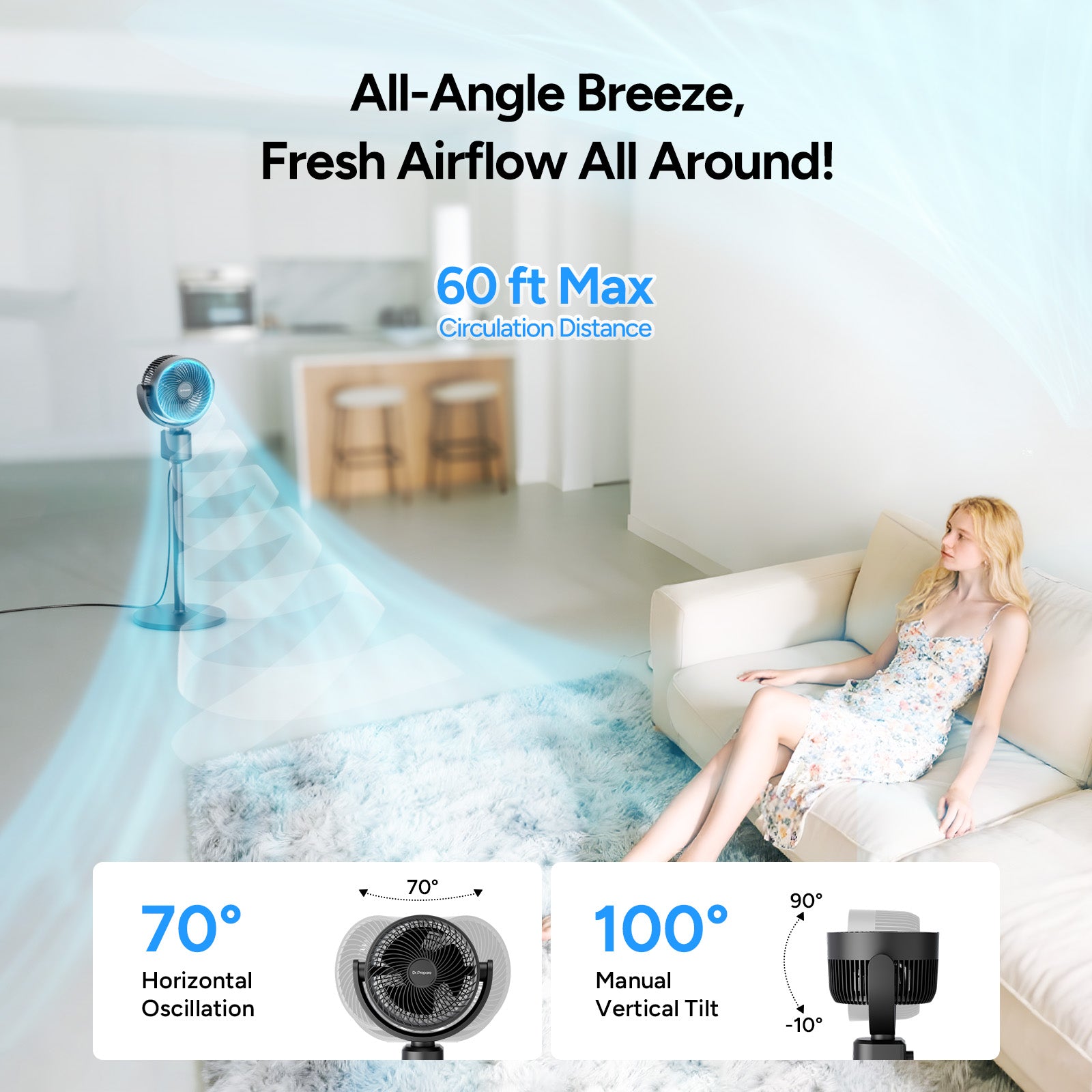 Dr.Prepare Fan for Bedroom, Desk Fan & Standing Fan Combo