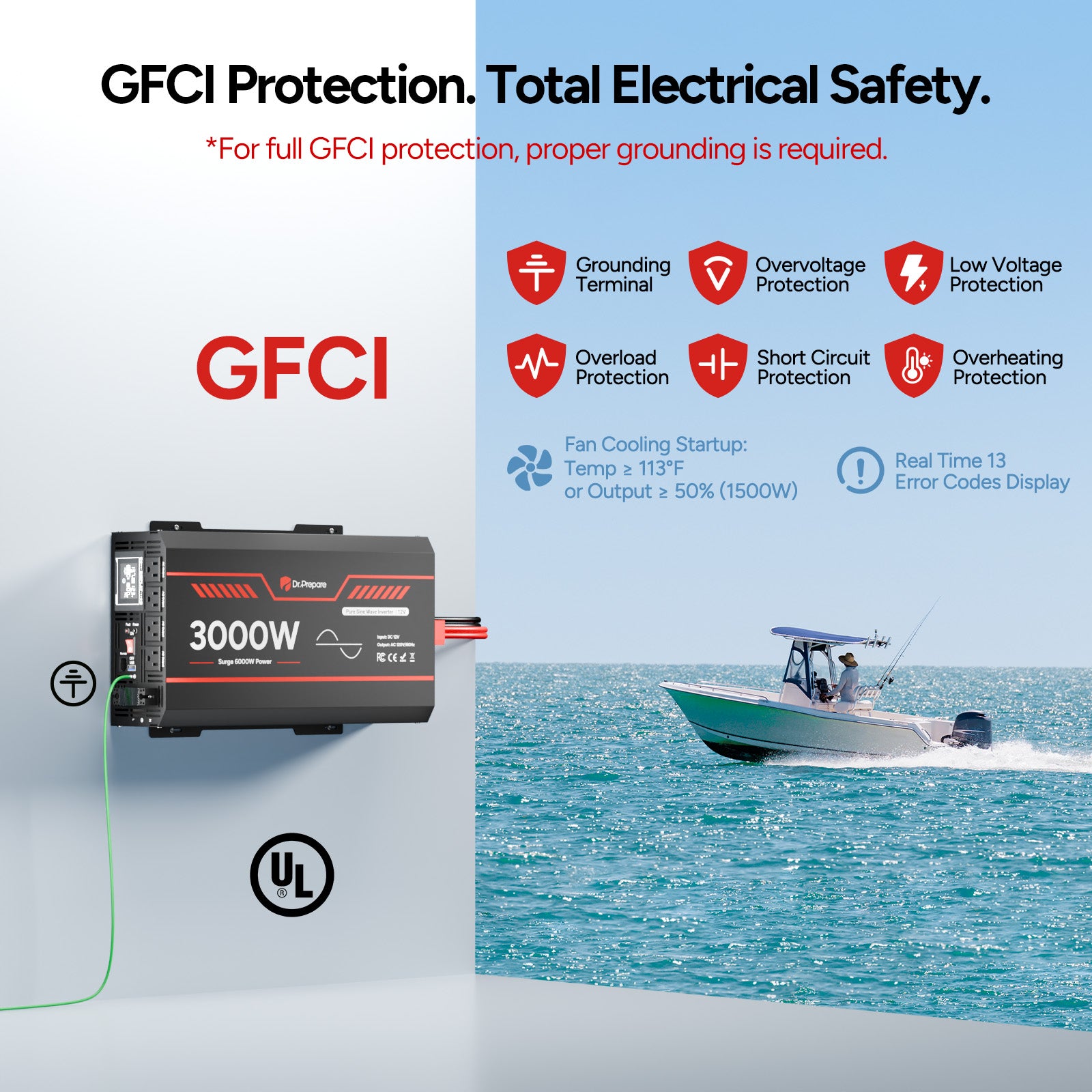 3000W 12V Pure Sine Wave Inverter with LCD Display and Wired Remote Control