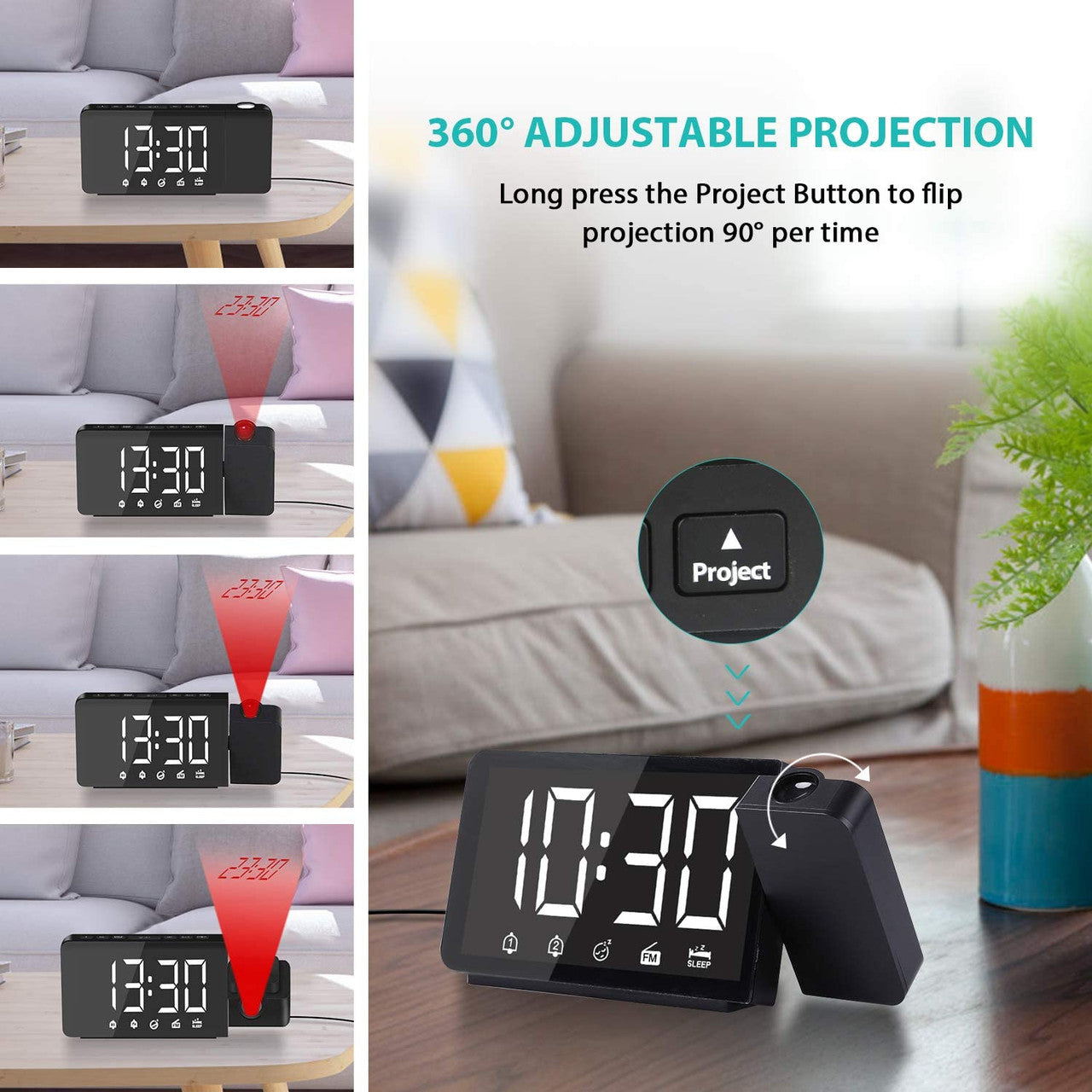 5" Projection Alarm Clock with FM Radio