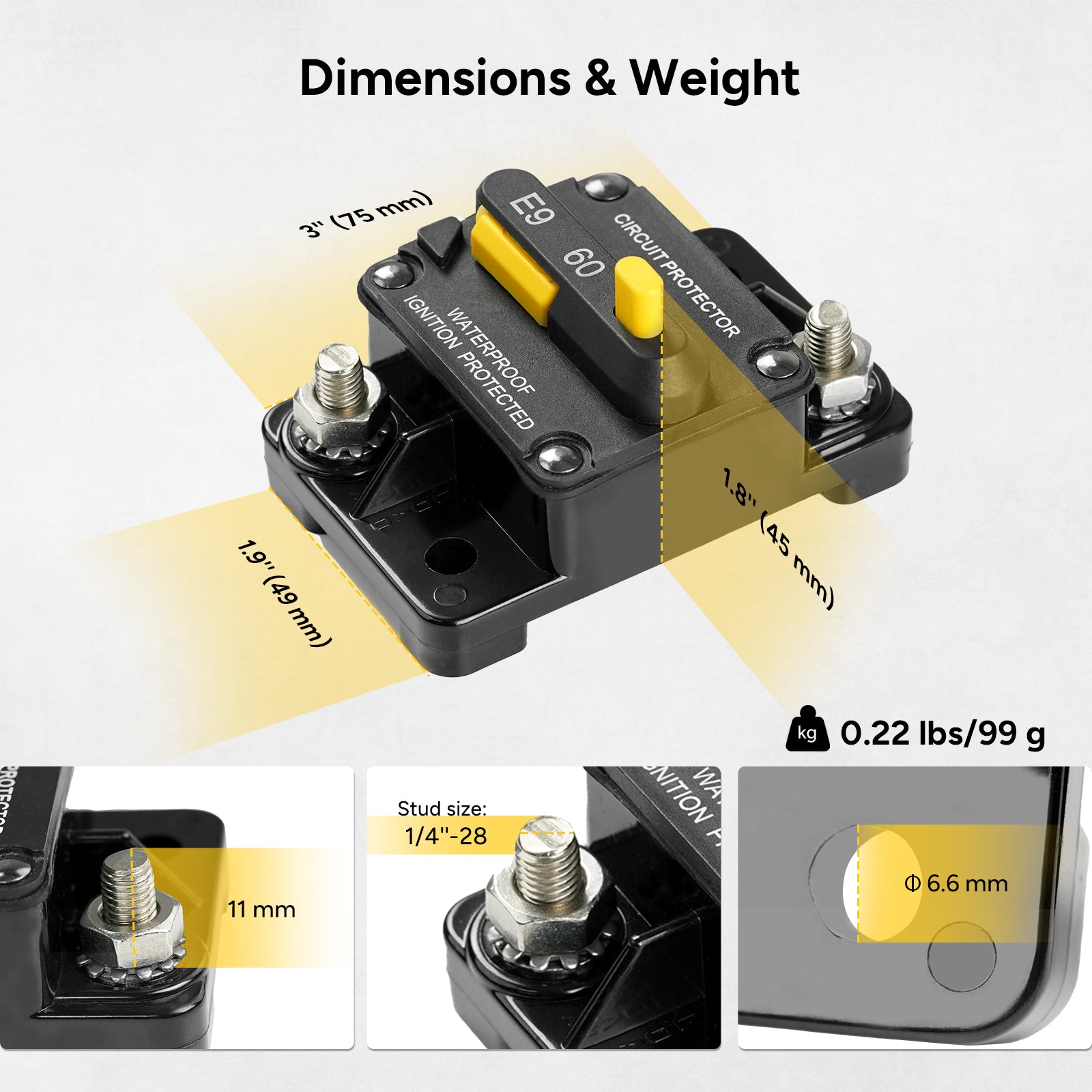 200A Waterproof Circuit Breaker - Manual Reset For 12V-48V Trolling Motors/Marine/Solar Systems