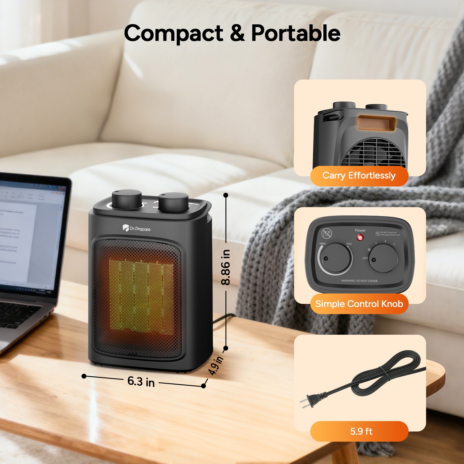 Portable Electric Space Heater (Knob Control)