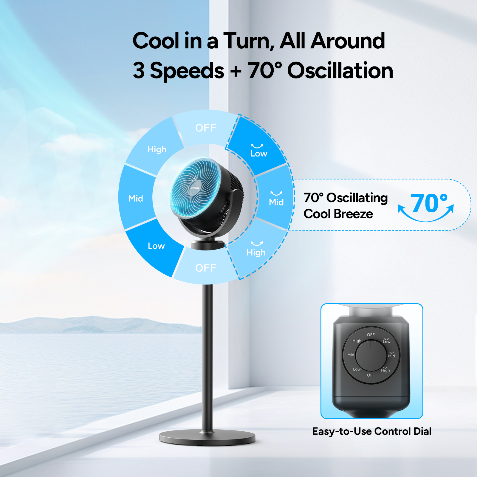 Dr.Prepare Fan for Bedroom, Desk Fan & Standing Fan Combo