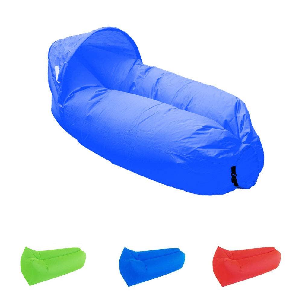 Dr. Prepare Inflatable Lounger Waterproof Portable Air Sofa with Detachable Sunshade for Beach Traveling Camping- Blue/ Green/Red