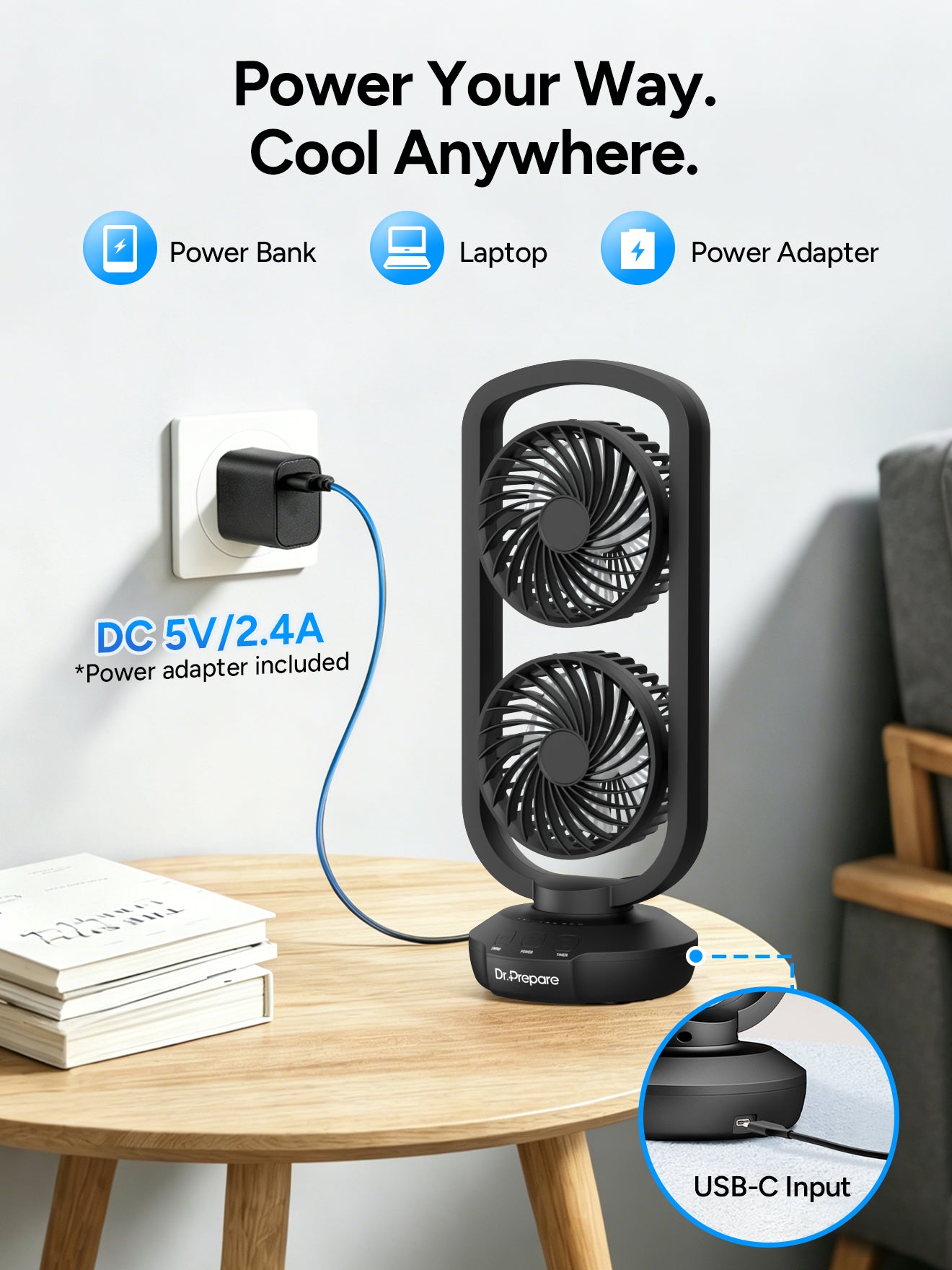 Dr.Prepare 15 inch Portable USB Desk Fan with Remote Control
