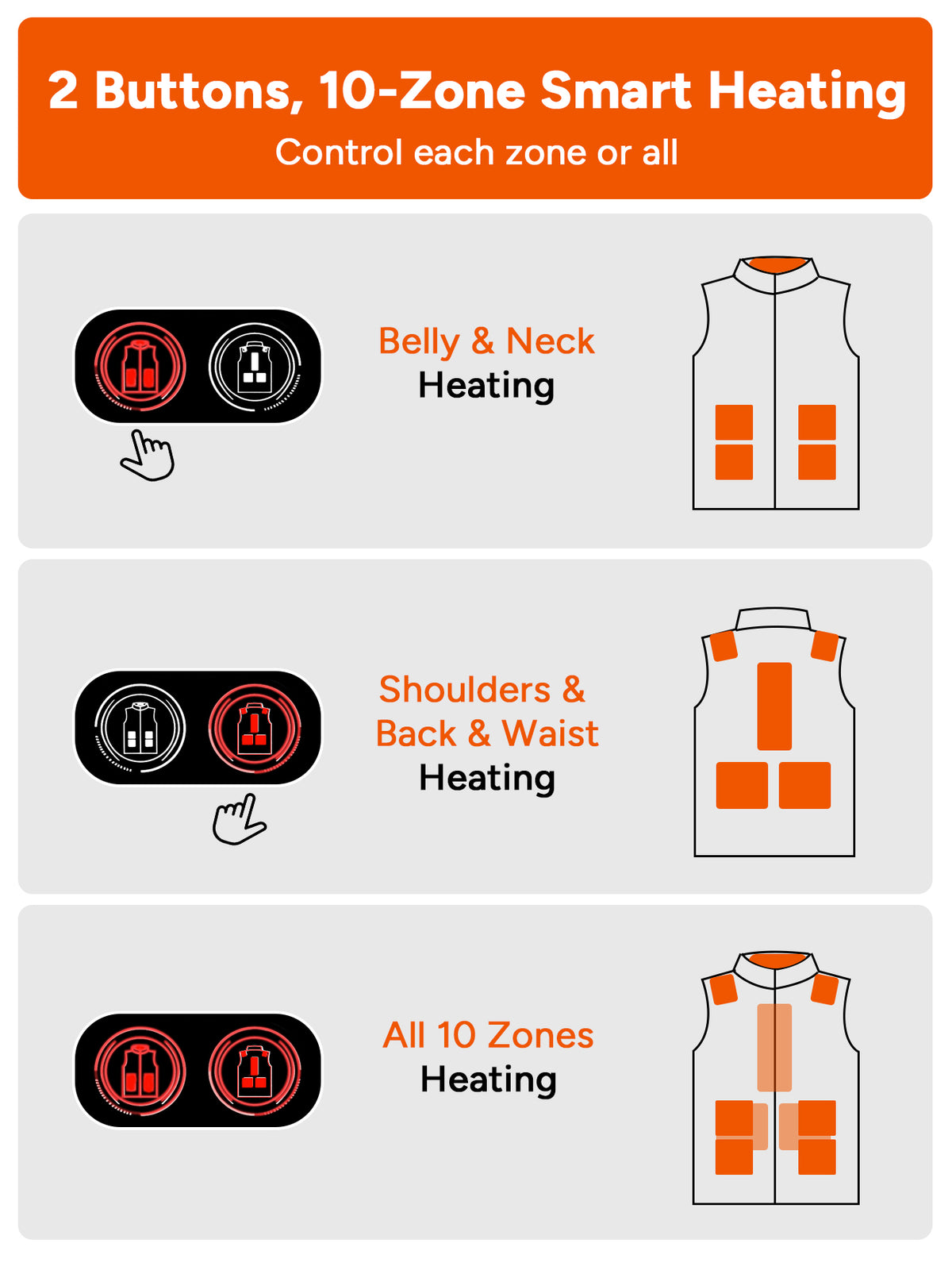 USB Electric Unisex Heated Vest with 10 Heating Zones