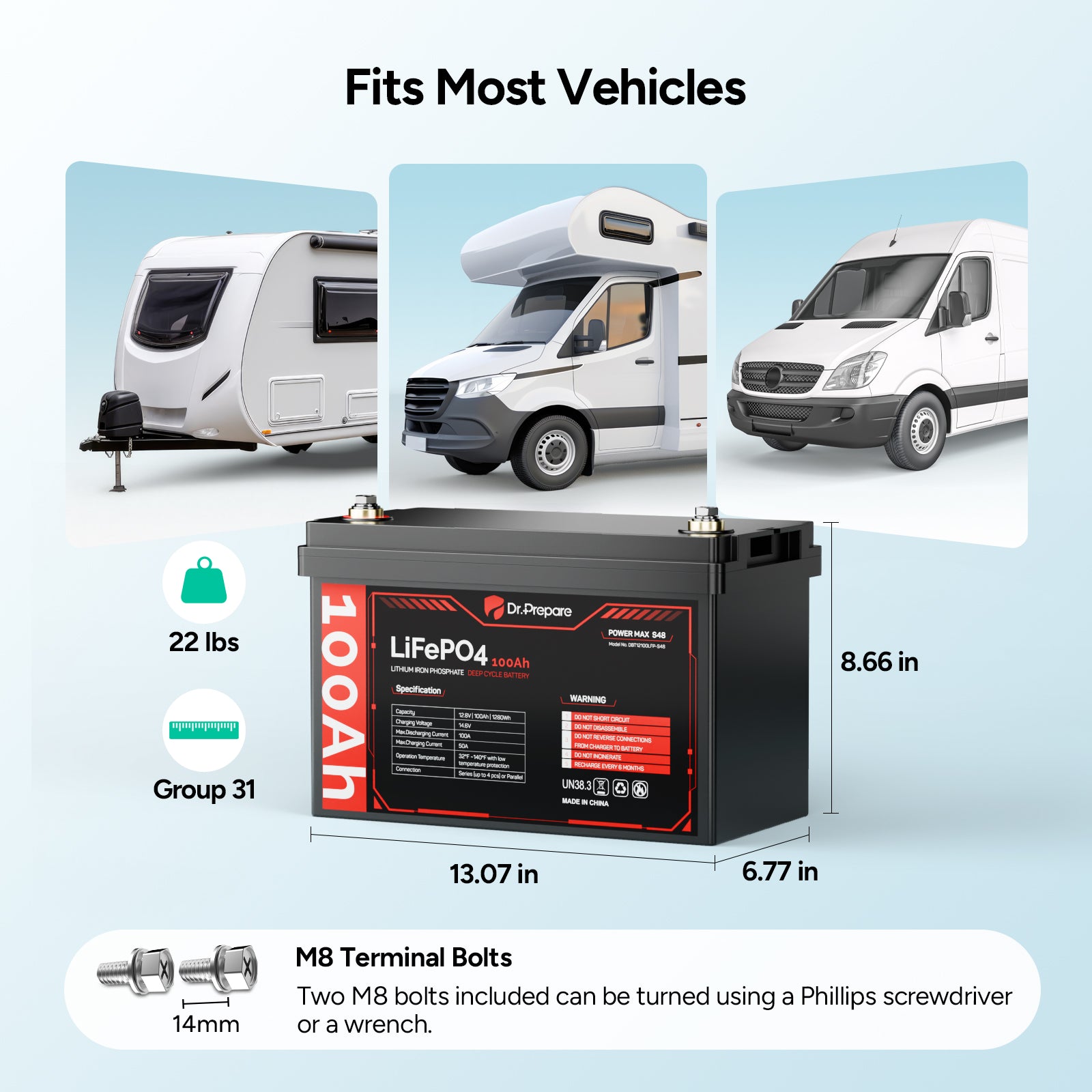 Multiple Packs 12V 100Ah LiFePO4 Lithium Battery - Connect In Series [10-Year Warranty]