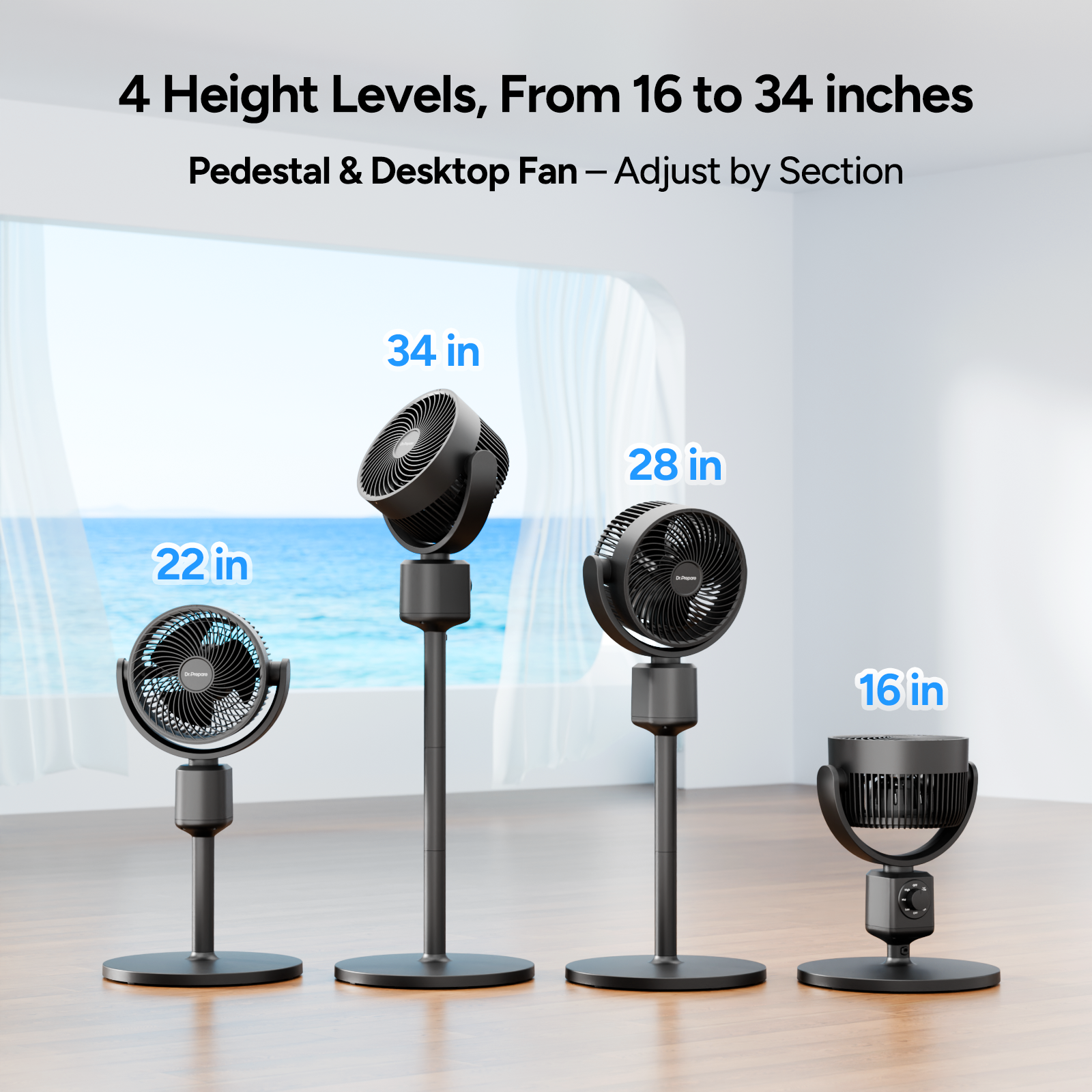 Dr.Prepare Fan for Bedroom, Desk Fan & Standing Fan Combo