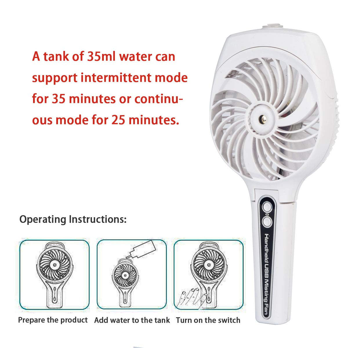 Dr. Prepare Portable Handheld Mist Spray Cooling Fan, USB or 2200mAh rechargeable Li-ion Battery Operated Desk Fan Outdoor Indoor Office Home- White