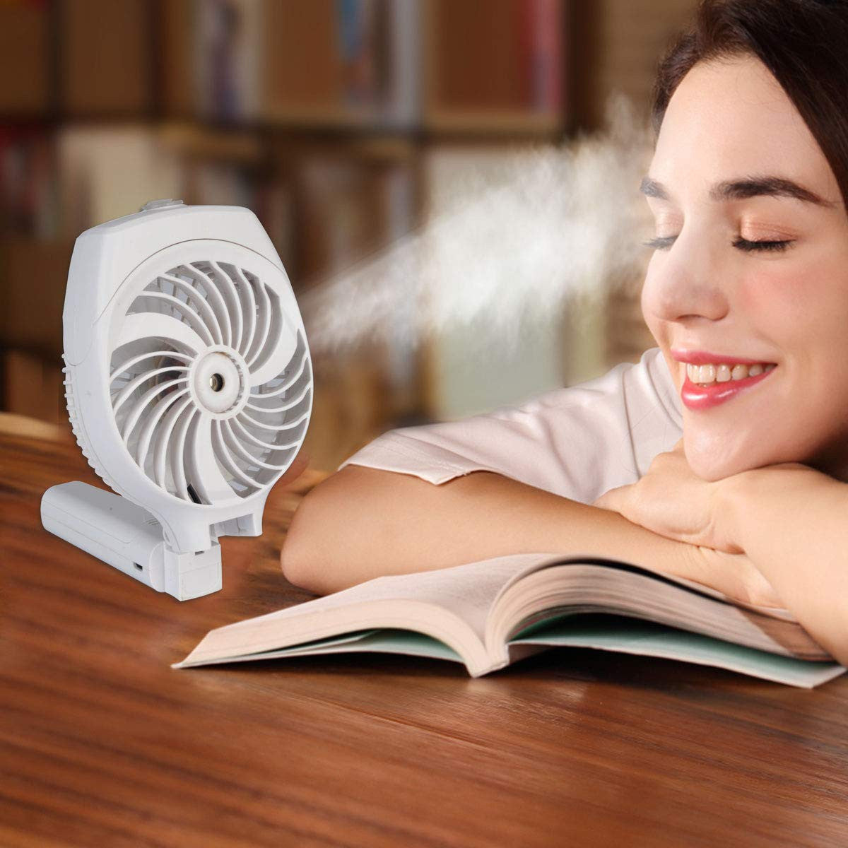 Dr. Prepare Portable Handheld Mist Spray Cooling Fan, USB or 2200mAh rechargeable Li-ion Battery Operated Desk Fan Outdoor Indoor Office Home- White