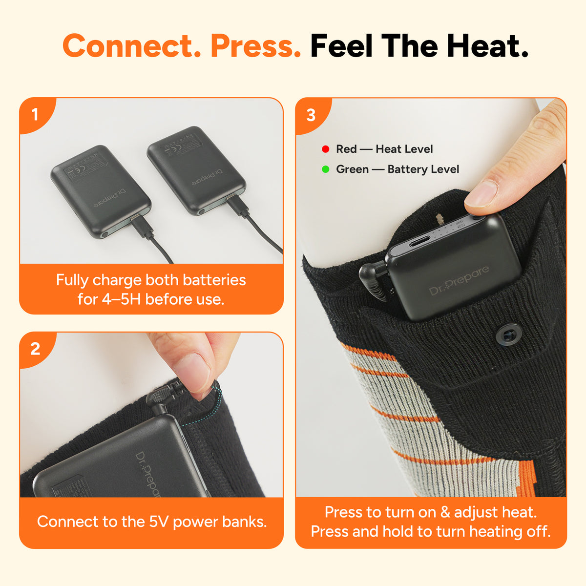 Dr.Prepare Heated Socks for Men Women with Rechargeable 5000mAh Batteries