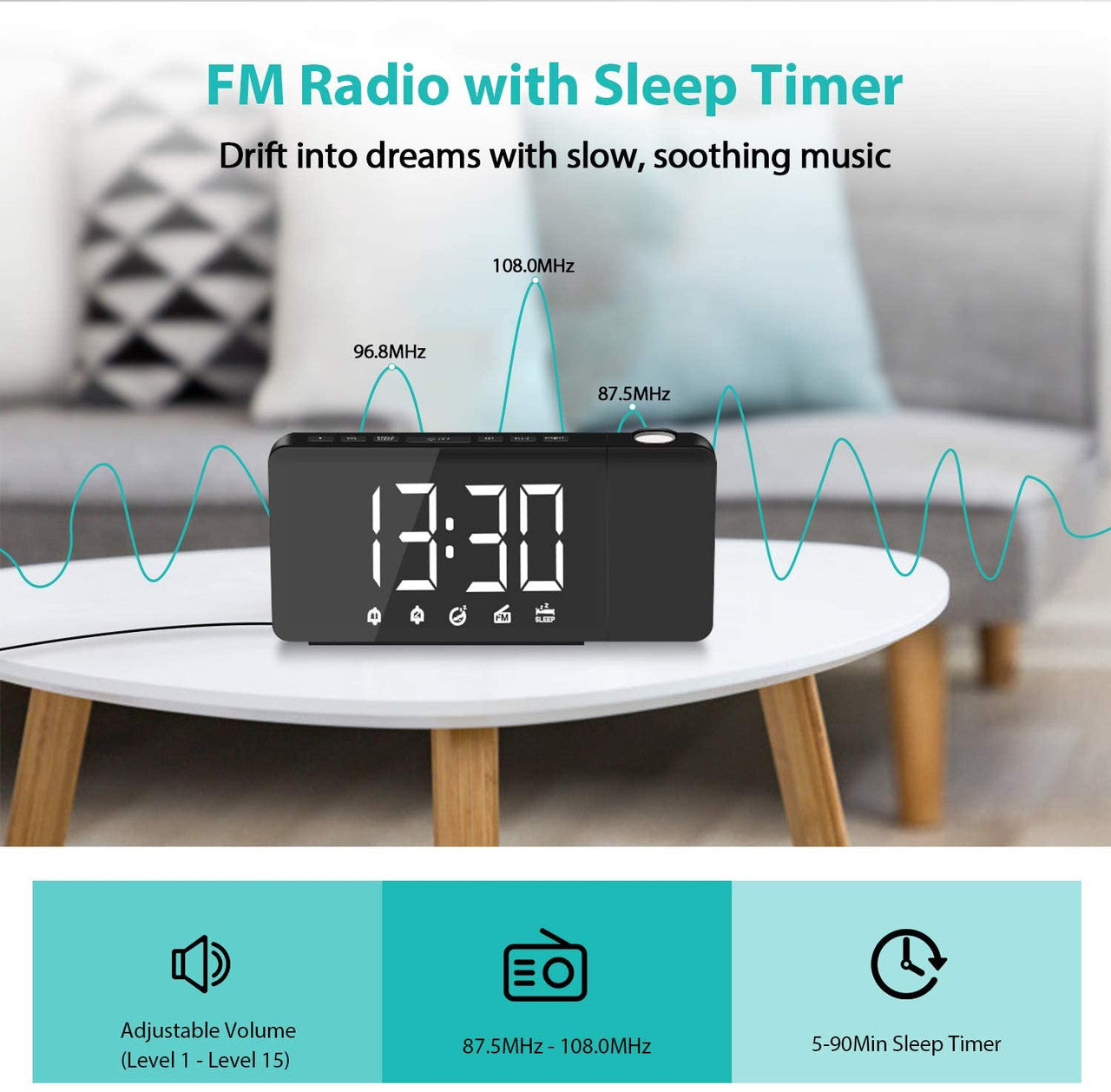 5" Projection Alarm Clock with FM Radio