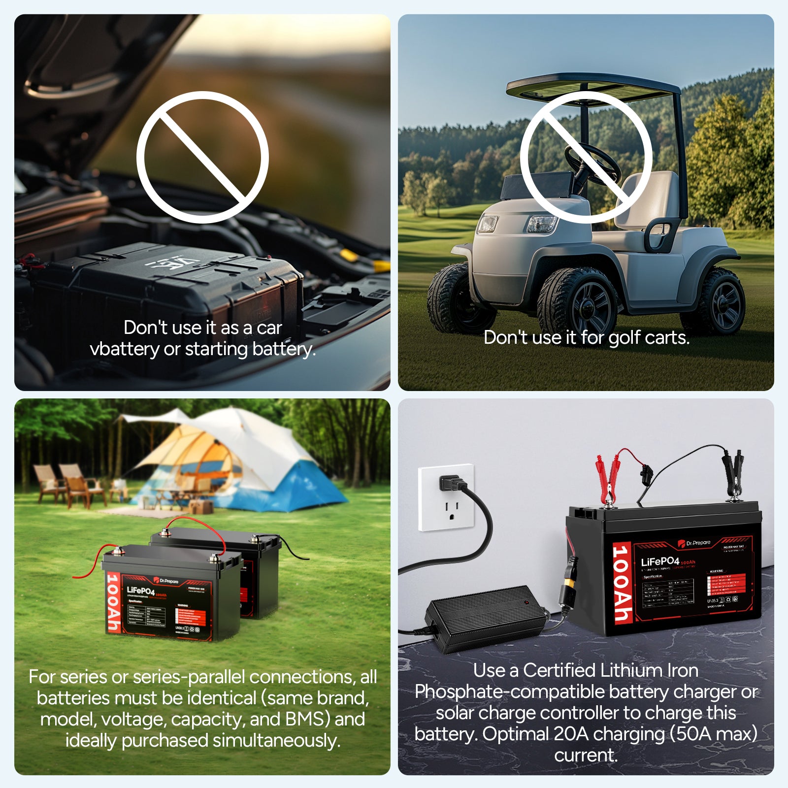 Multiple Packs 12V 100Ah LiFePO4 Lithium Battery - Connect In Series [10-Year Warranty]