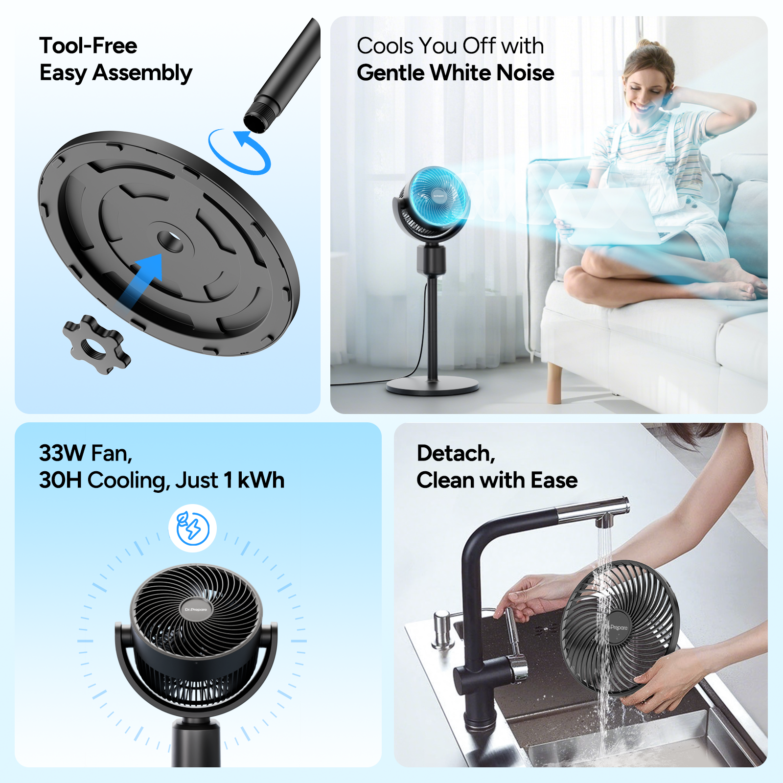 Dr.Prepare Fan for Bedroom, Desk Fan & Standing Fan Combo