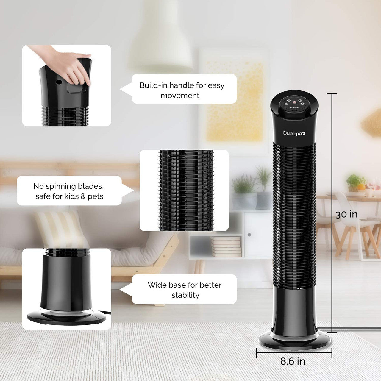 30 inch Oscillating Tower Fan with 7.5h Timer