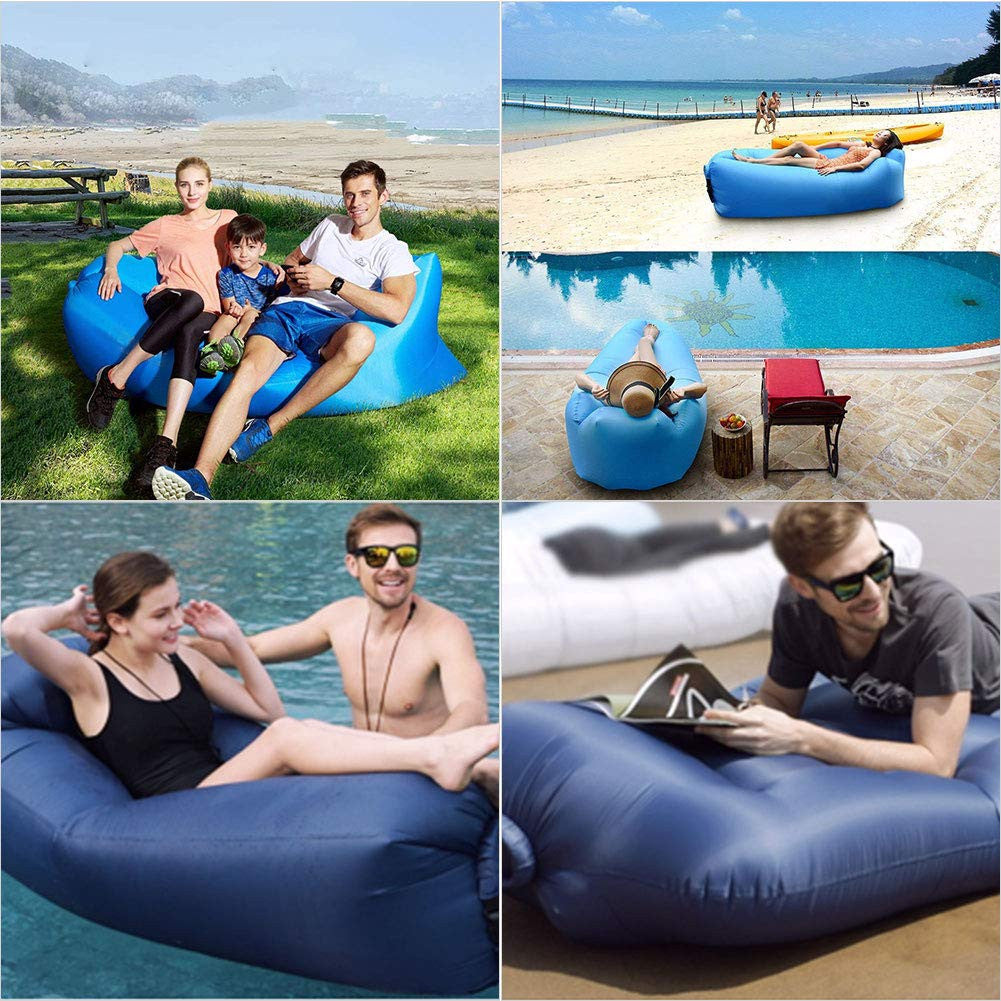 Dr. Prepare Inflatable Lounger Waterproof Portable Air Sofa with Detachable Sunshade for Beach Traveling Camping- Blue/ Green/Red