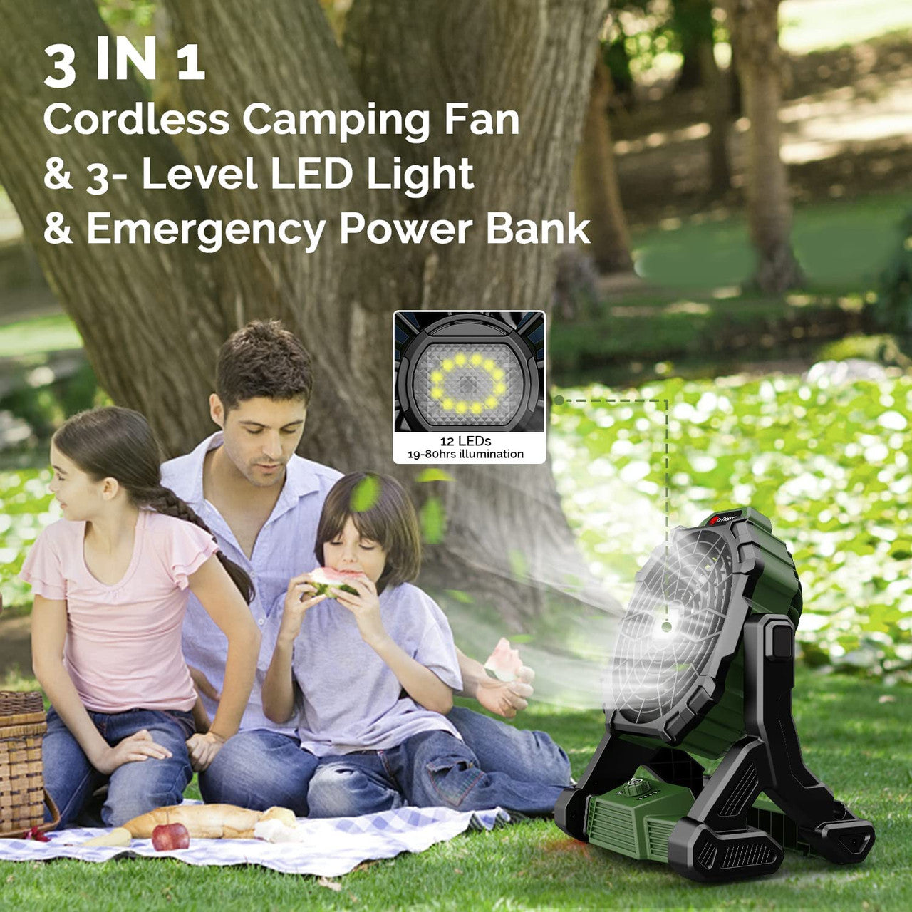 X35 Portable Camping Fan with LED Light