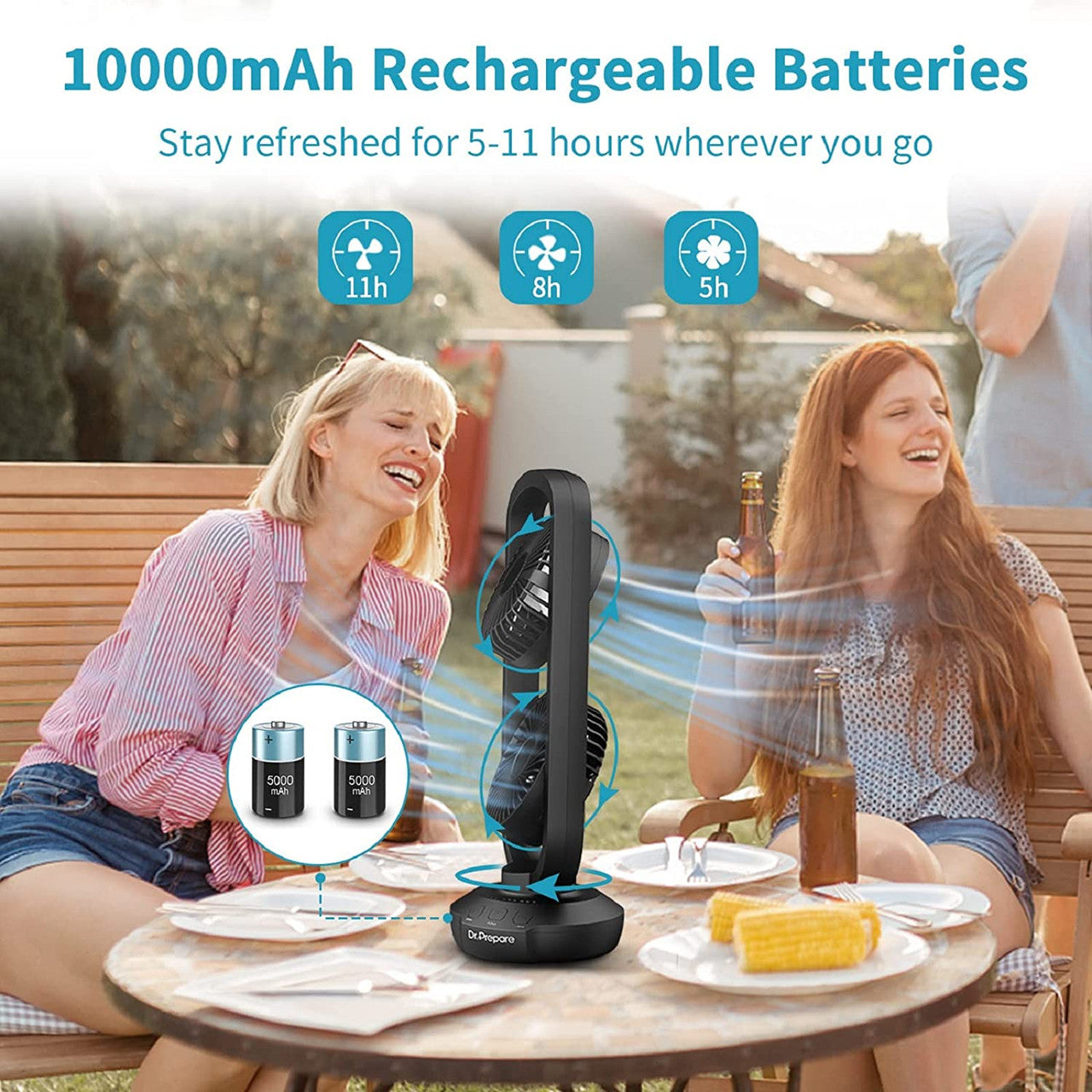 15" Portable Fan with 10000mAh Rechargeable Batteries