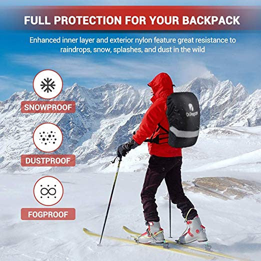 Dr. Prepare Waterproof Backpack Pack Rain Cover with Reflective Strip, Adjustable Non-Slip Buckle Strap, Waterproof Phone Case Pouch for Camping and Hiking, 30-50L - Black