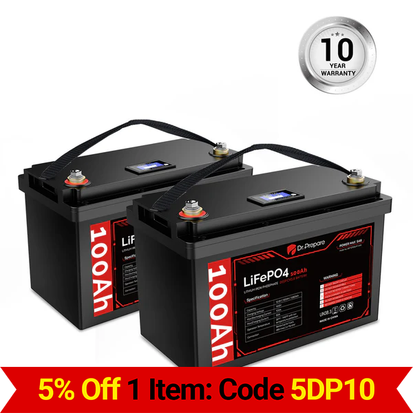 Multiple Packs 12V 100Ah LiFePO4 Lithium Battery with LED Screen - Connect In Series [10-Year Warranty]